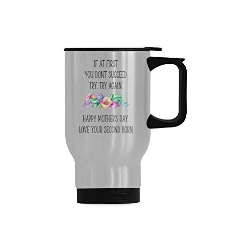 Funny Travel Mug - Stainless Steel Insulated Coffee Tumbler with Lid for Hot & Cold Drinks | Motivational 'Try Try Again' Quote | Perfect Gift for Mother's Day, Office Use & Road Trips