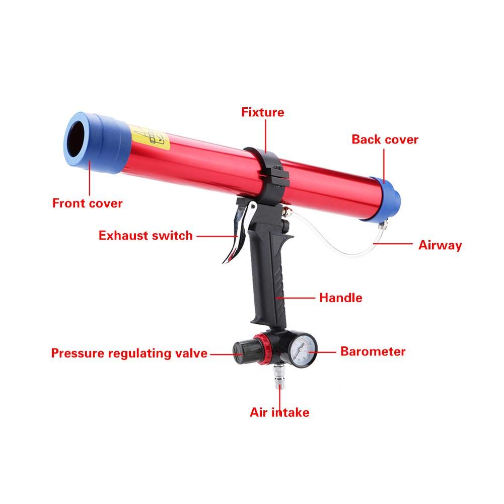 Pneumatic Glass Glue Sealant Gun Kit - 300~600ML Air-Powered Caulking Gun for Windows, Doors & Glass Repair - Professional Sealant Applicator for Construction & DIY Projects