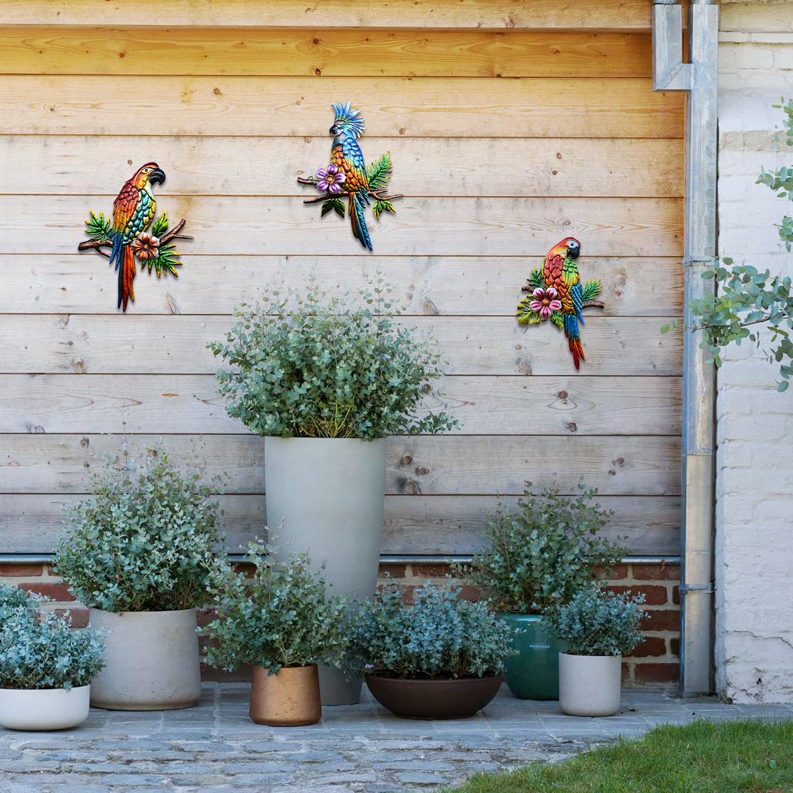 Voumsil 3-Piece Tropical Parrot Metal Wall Art Decor - Handcrafted Bird Sculpture for Indoor & Outdoor Use - Perfect for Patio, Balcony, Garden, Fence, Living Room & Bedroom Wall Decoration