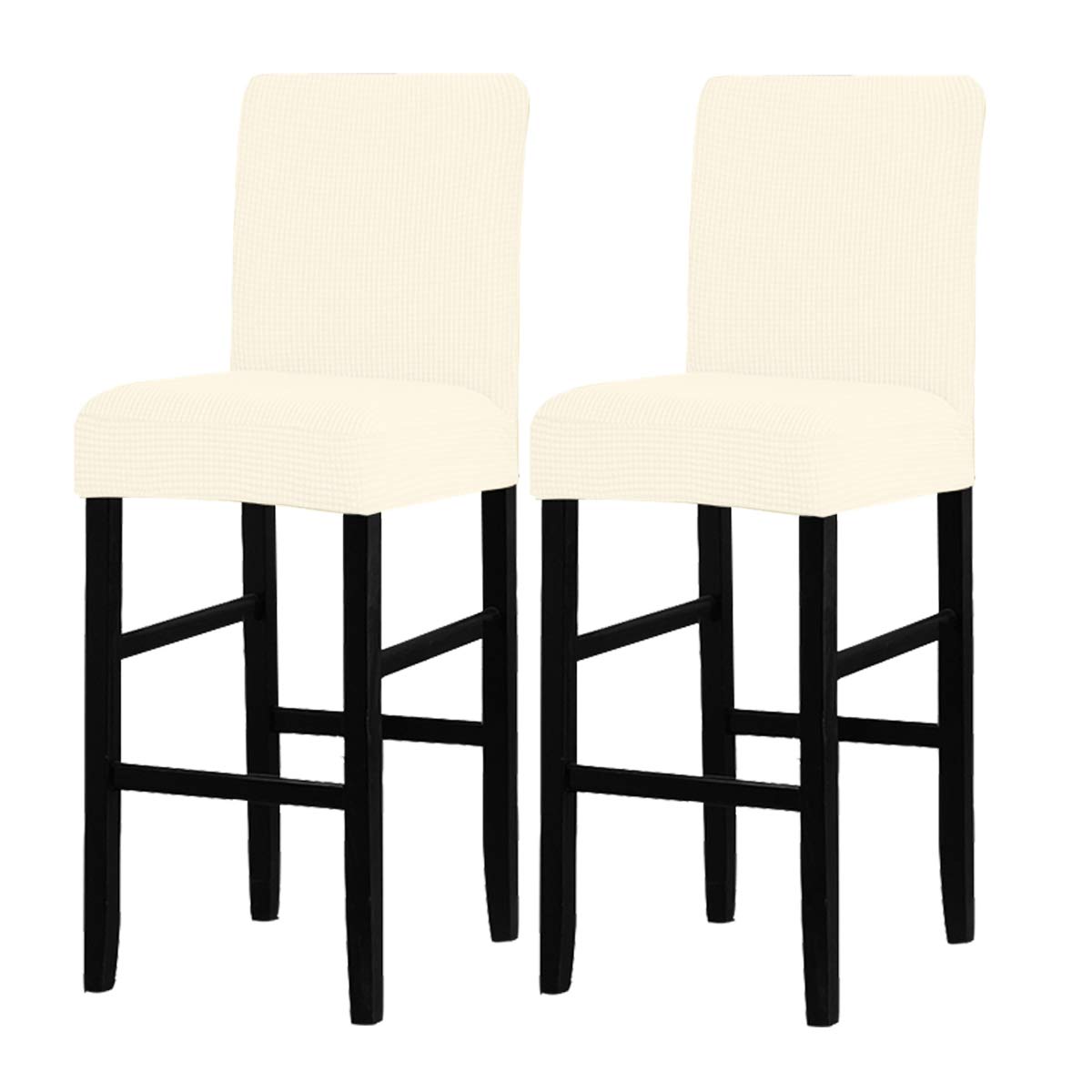 Stretchable Washable Bar Stool Covers (2-Pack) - Removable Slipcovers for Swivel Bar Stools, Counter Height & Dining Chairs - Beige Fabric Seat Protectors for Home, Kitchen & Restaurant Use