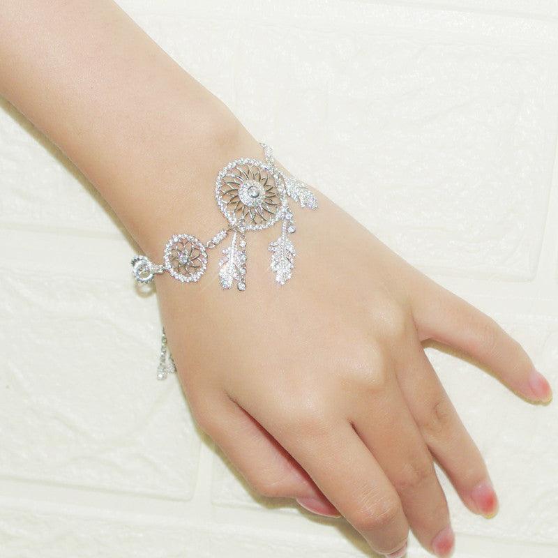 S925 Sterling Silver Women's Diamond Dream Catcher Bracelet Set - Elegant Boho Jewelry for Everyday Wear & Special Occasions