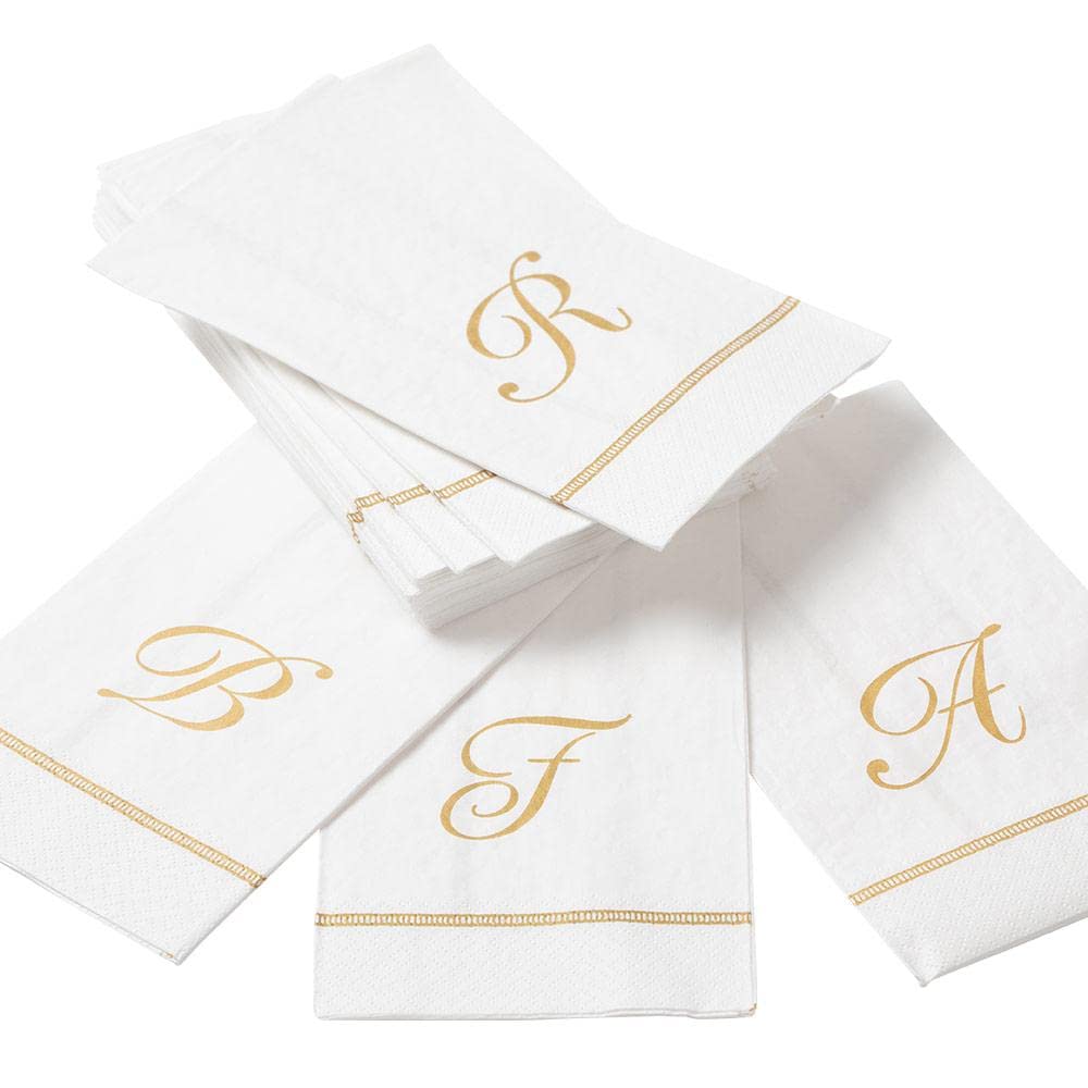 Caspari Hemstitch Script Paper Guest Towel Napkins - Monogram Letter E, Set of 30 - Elegant Party, Wedding & Bridal Shower Table Decor