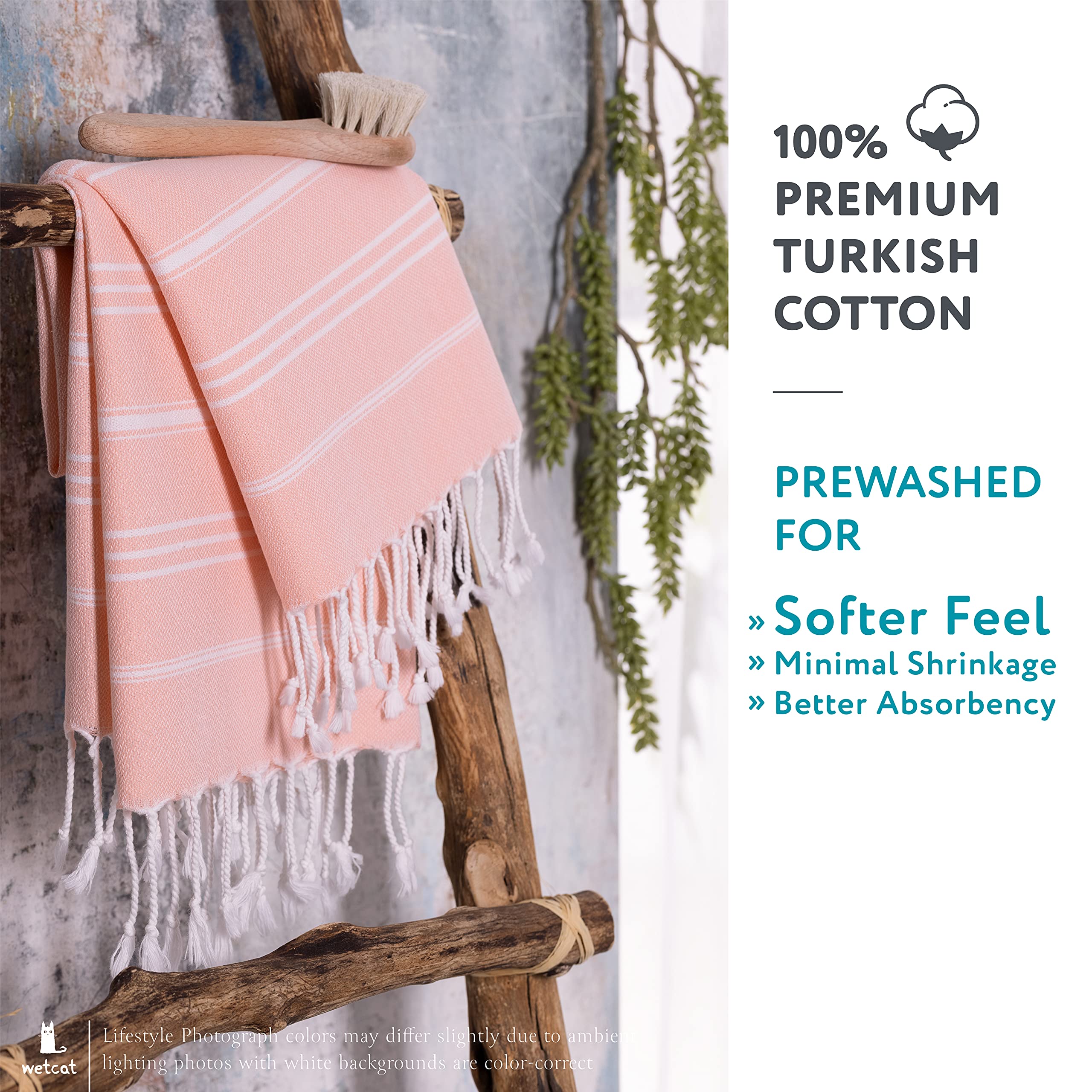 Premium WETCAT Turkish Hand Towels Set of 2 - 100% Turkish Cotton, Pre-Washed & Quick Dry (20