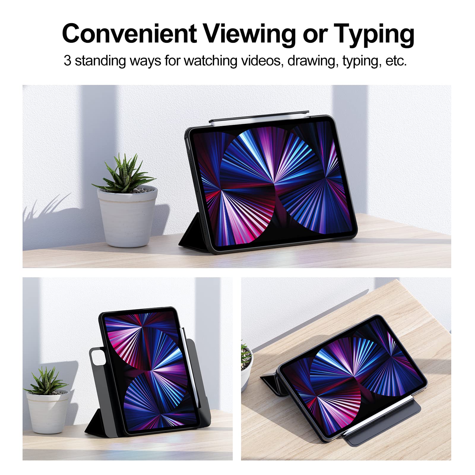 Premium iPad Pro 11 Case (2021/2020/2018) with Pencil Holder & Detachable Smart Folio - Clear Back Cover & Strong Magnetic Closure - Perfect for Work, Travel & Study