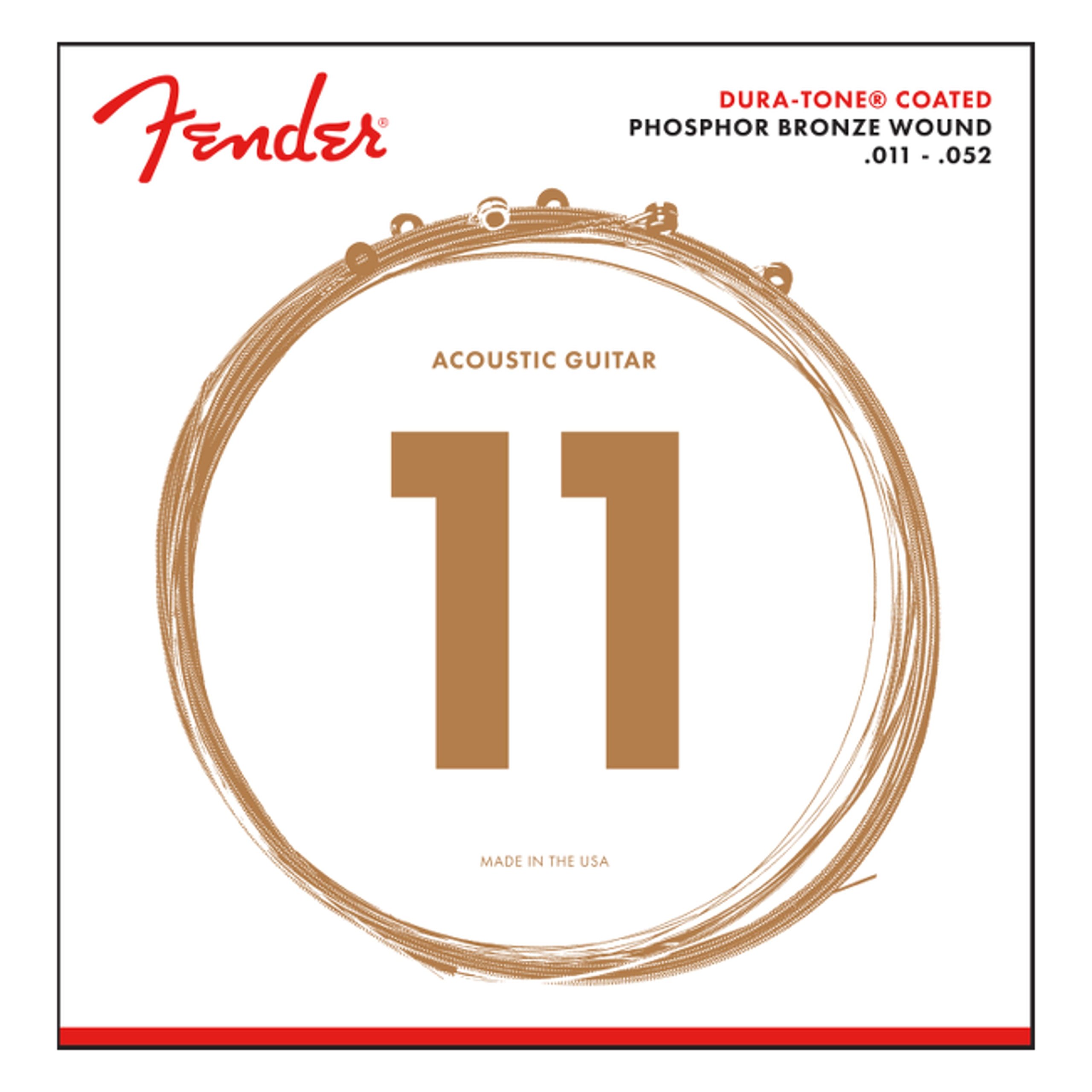 Fender Dura-Tone Coated Phosphor Bronze Acoustic Guitar Strings - 860CL .011-.052 Light Gauge - Perfect for Folk, Country & Fingerstyle Playing