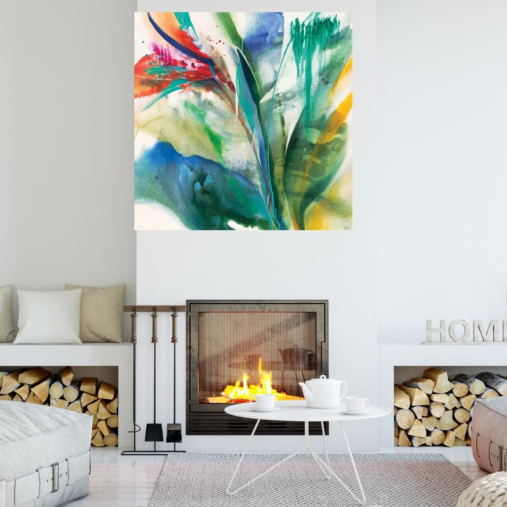 Premium Bird of Paradise Canvas Wall Art - 22x22 Inch Hand-Painted Floral Decor by Artist K. Nari - Ready to Hang for Living Room, Bedroom, Office & More - Perfect for Home, Hotel & Commercial Spaces