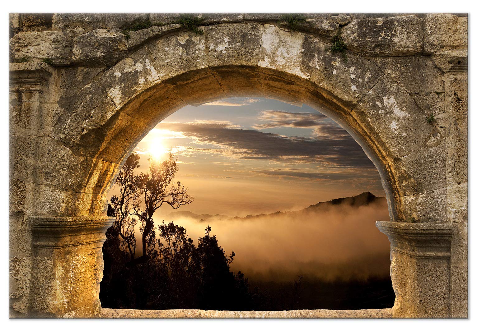 Artgeist Acoustic Canvas Wall Art Print - 35x24 Inch Soundproof Mountain Landscape Painting with Noise Reducing Foam | Nature View Window Art for Home Office & Studio Decor (Style C-0363-b-a)