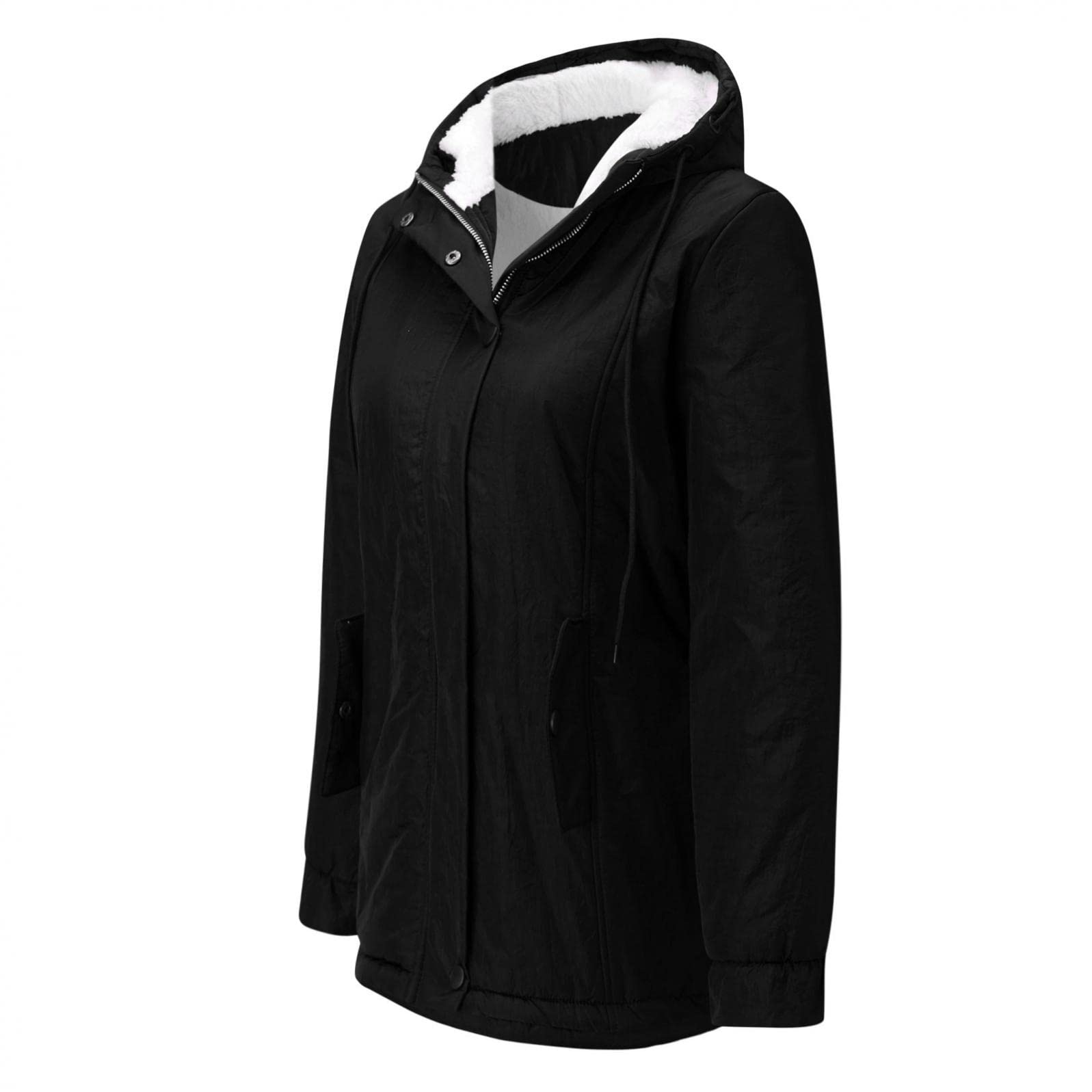 Women's Full Zip Hooded Jacket - Solid Color Long Sleeve Coat with Drawstring & Pockets | Warm Winter Outerwear for Casual Wear, Outdoor Activities & Daily Commute