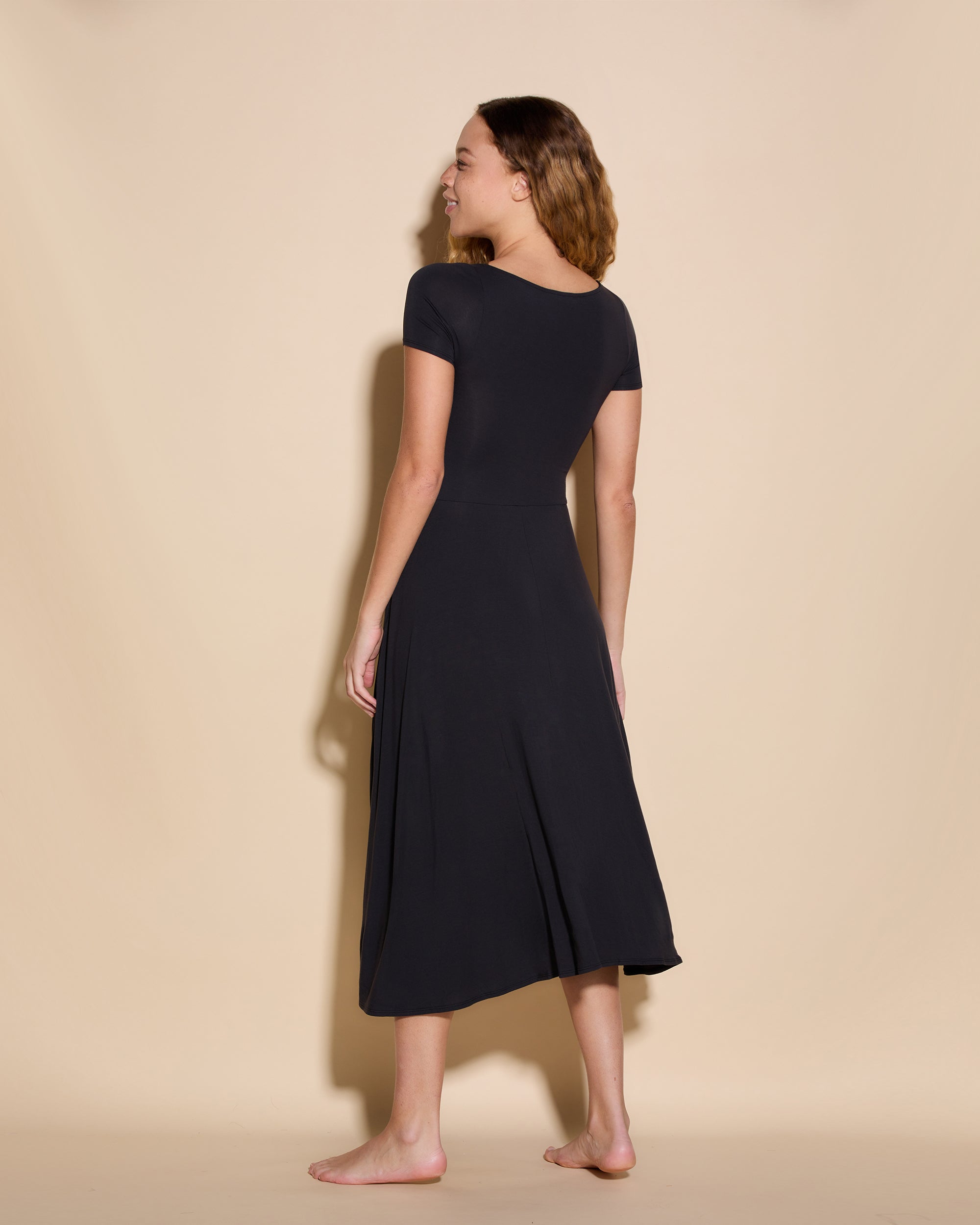Black Bell Sleeve Dress for Women - Elegant Flowy Midi Dress for Parties, Weddings & Date Nights