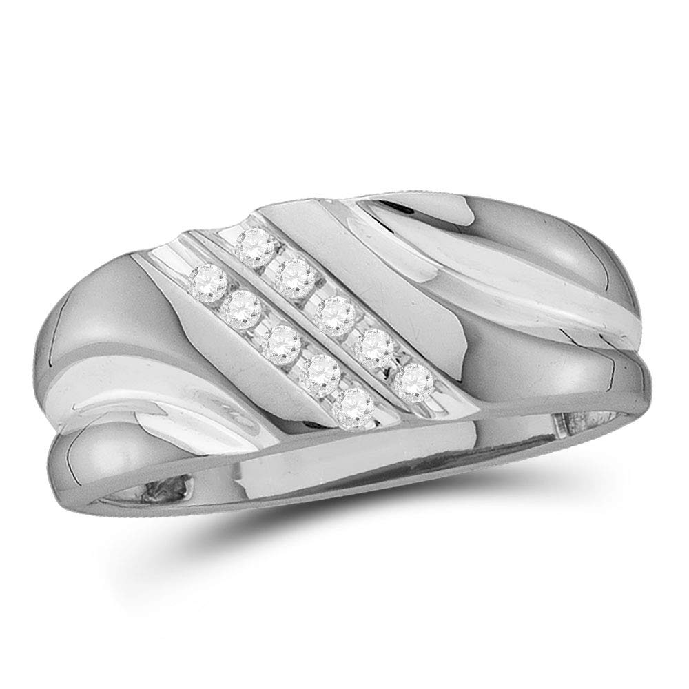 10K White Gold Men's Round Diamond 2-Row Wedding Band Ring - 1/8 CTTW - Perfect for Anniversary, Engagement & Special Occasion Gifts