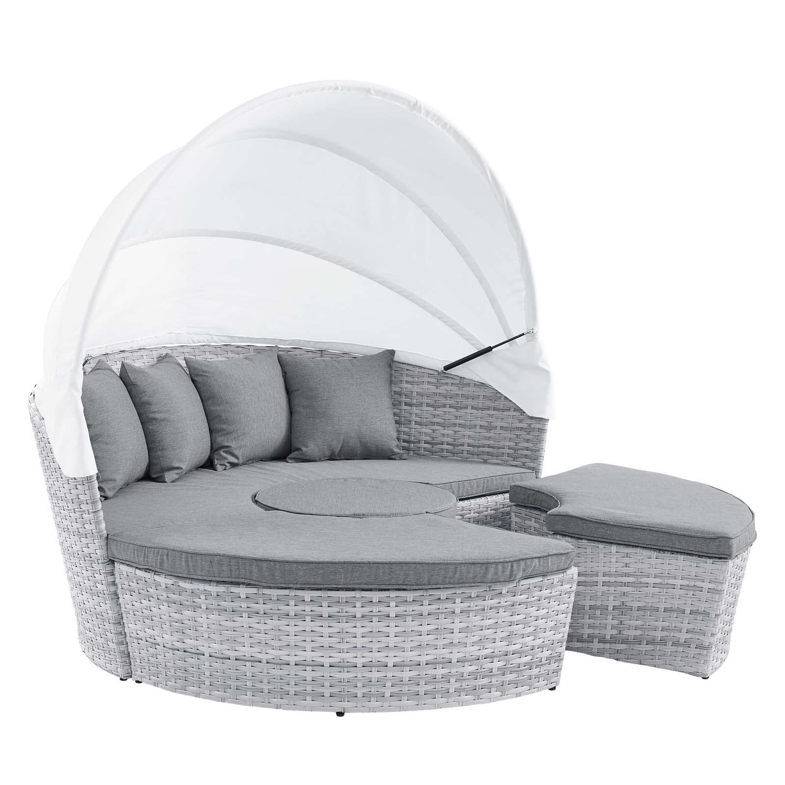 Modway Scottsdale Light Gray Outdoor Patio Sectional Daybed - Wicker Rattan Canopy Sofa for Garden, Poolside & Backyard Relaxation