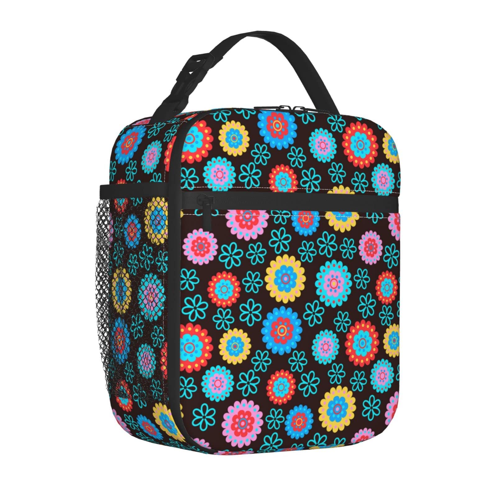 Floral Insulated Lunch Bag - Reusable Cooler Lunch Box for Women & Men, Leak-Proof Lunch Tote with Side Pocket for School, Office, Travel, Picnic & Outdoor Activities | Perfect for Work, Camping & Daily Commute
