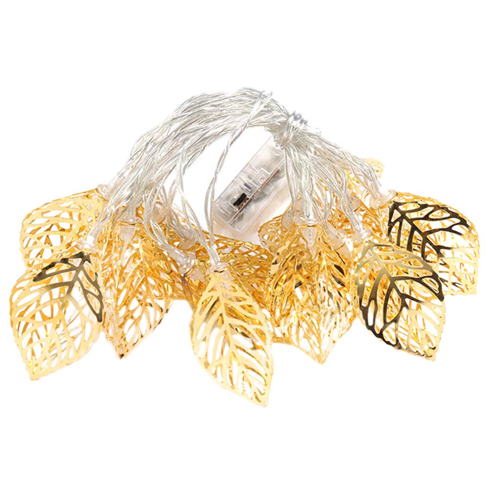 OSALADI 1 Piece Iron LED String Light - Hollow Leaf Design Fairy Lights, Battery-Free Golden Decorative Lighting for Bedroom, Garden, Wedding & Party Decor