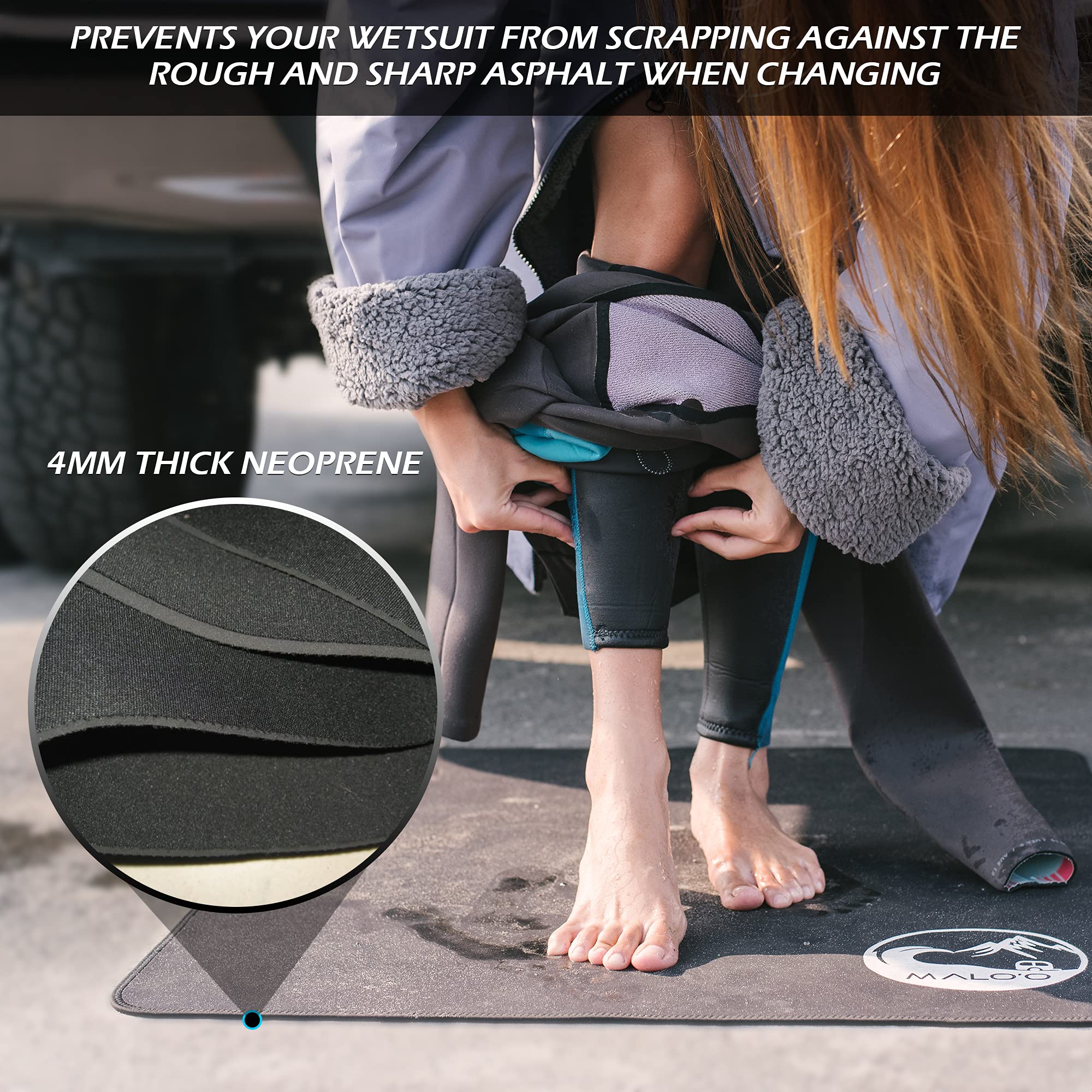 Malo'o Neoprene Wetsuit Changing Mat - Waterproof Scuba & Camping Mat - Portable Outdoor Changing Mat for Surfing, Swimming, Beach, Yoga & Travel - Quick-Dry & Lightweight Design