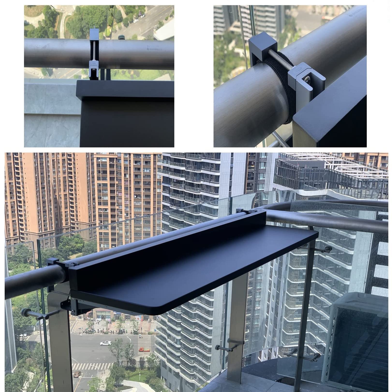 Adjustable Folding Wall-Mounted Outdoor Balcony Table - Metal Deck Dining Table with Hanging Rail for Small Spaces - Perfect for Apartments, Patios & Rooftop Relaxation
