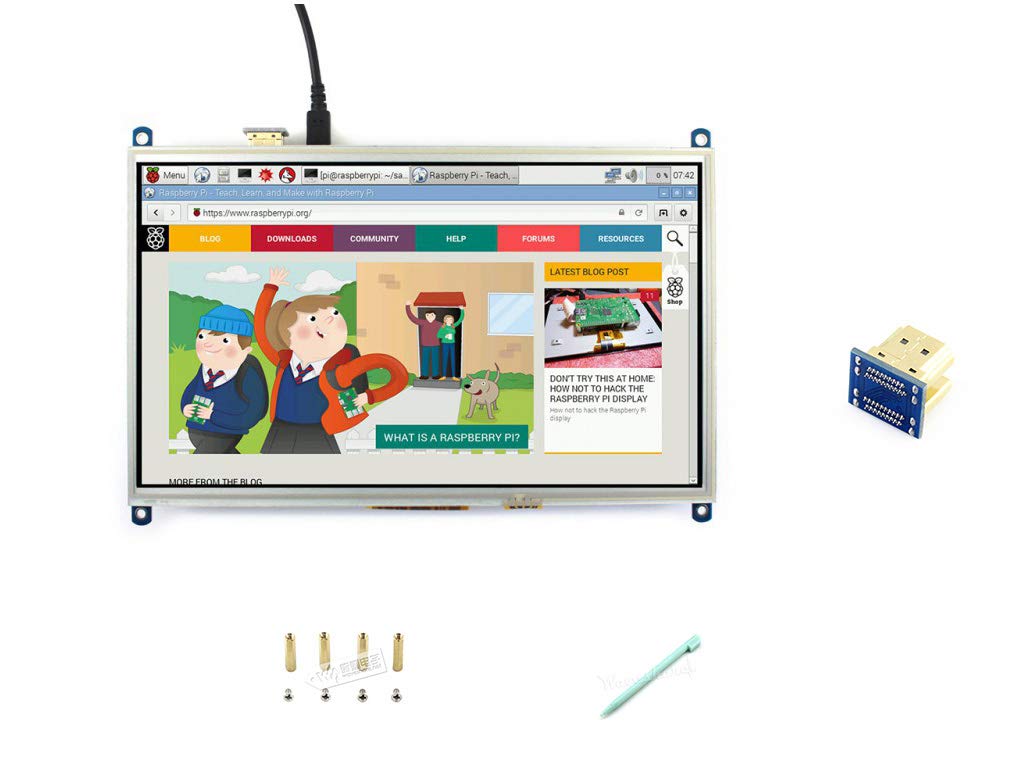 10.1 Inch HDMI LCD Monitor with Resistive Touch Screen - 1024x600 High Resolution Display for Raspberry Pi 2B/3B/3B+/4B (Pi 1 Model B/Zero Requires HDMI Cable) - Perfect for DIY Projects, Digital Signage & Embedded Systems