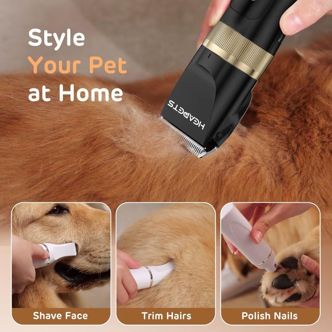 Professional Dog Grooming Kit - Low Noise Rechargeable Cordless Hair Clippers & Nail Grinder for Dogs & Cats | Perfect for Home Pet Grooming, Trimming & Paw Care (Black/White)