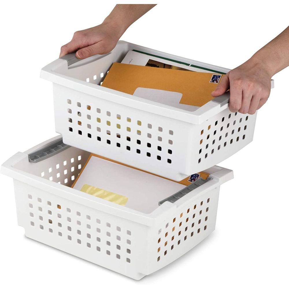 Sterilite Medium Stackable Storage Basket - White Plastic Organizer Bin for Home, Office & Closet Organization - Perfect for Toys, Laundry & Pantry Storage