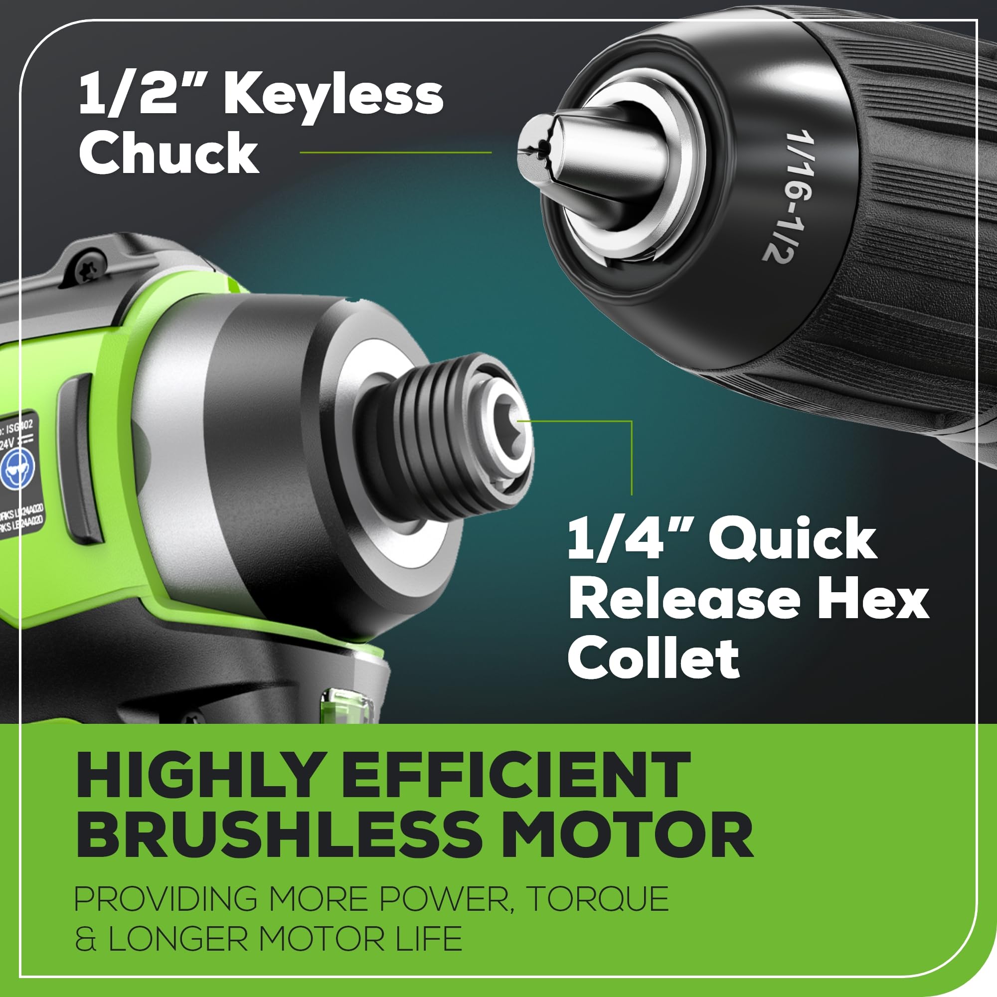 Greenworks 24V Brushless Cordless Drill and Impact Driver Combo Kit - 1/2
