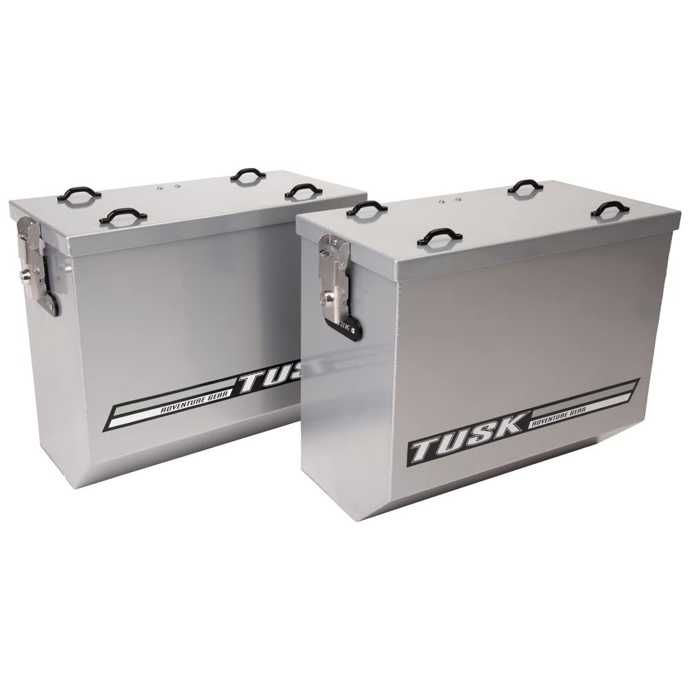 TUSK V2 Medium Aluminum Motorcycle Panniers - Silver - Durable Side Luggage for Adventure Touring & Off-Road Biking