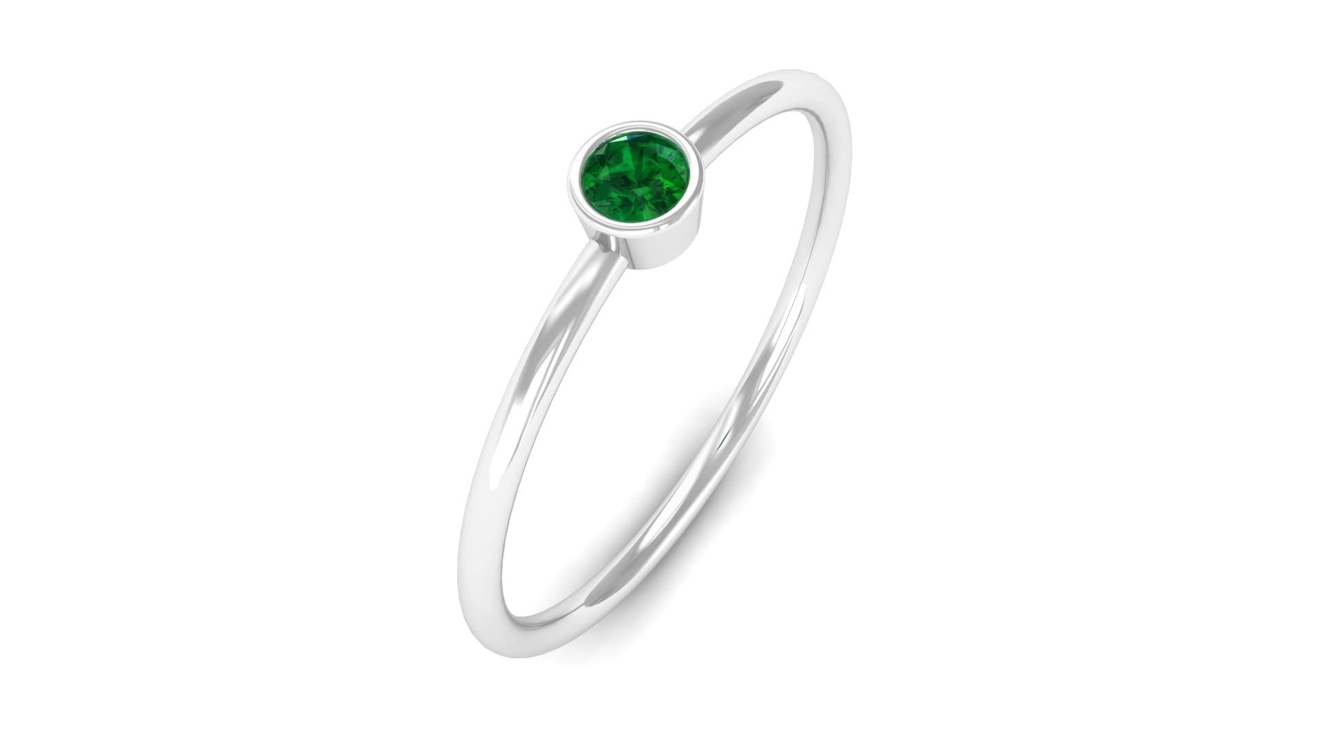 14K Solid Gold Created Emerald Promise Ring for Women - Dainty Bezel Set Minimalist Ring - Perfect for Anniversaries, Engagements & Special Occasions