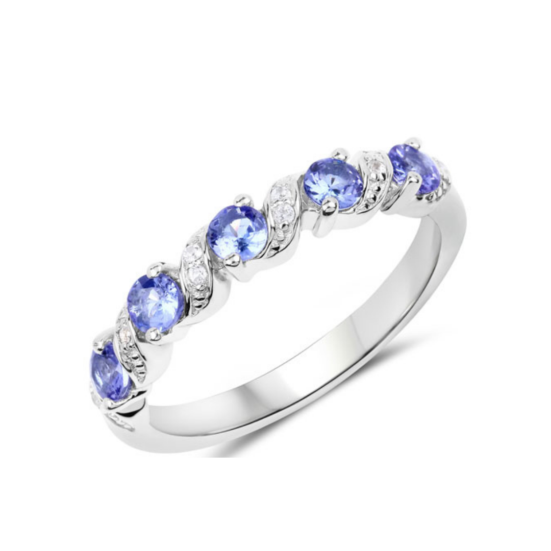 Genuine Violet Tanzanite 5 Stone Ring for Women - Elegant Sterling Silver Jewelry Gift for Anniversary, Birthday & Special Occasions