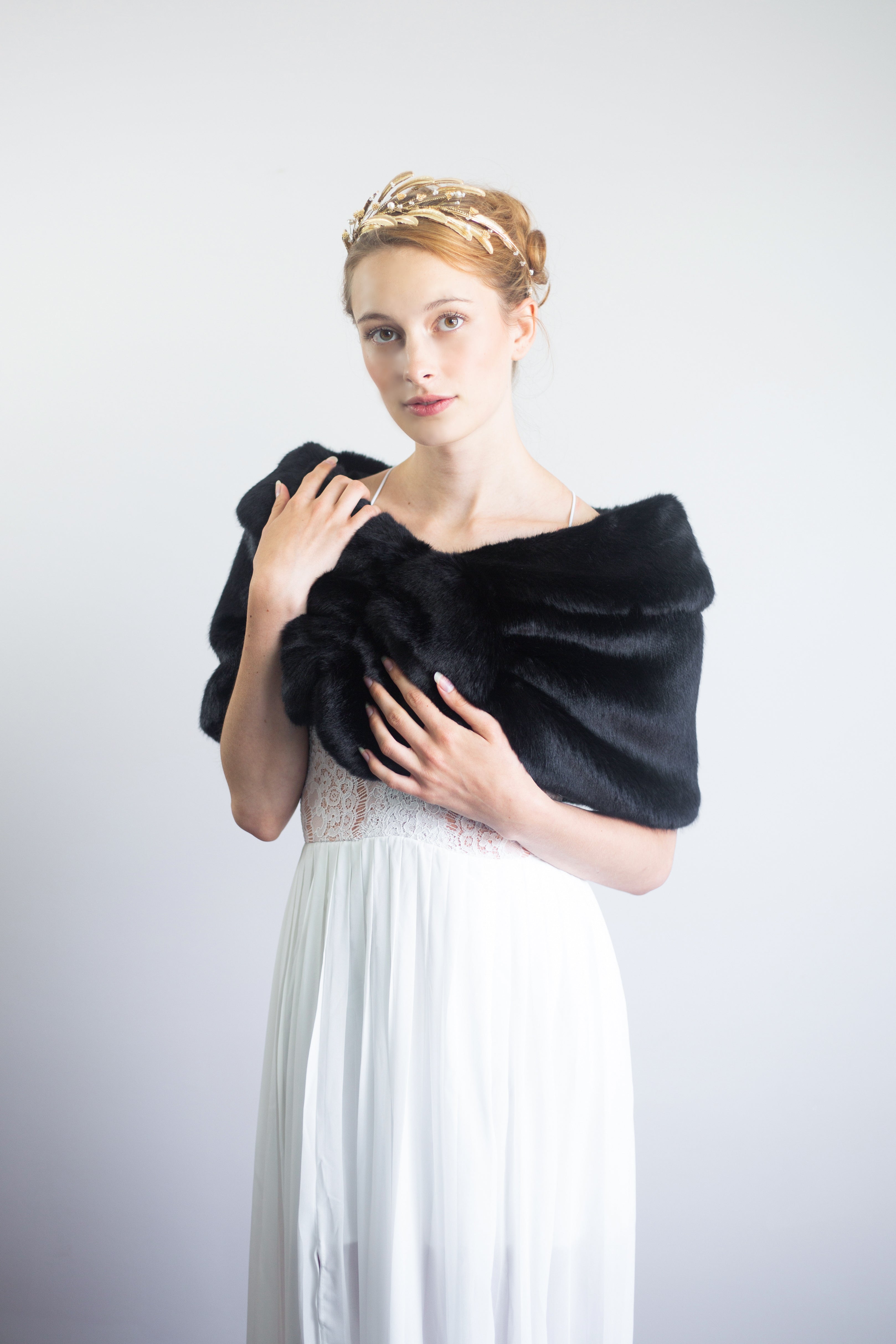Luxury Black Fur Shawl Wrap - Blair Blk04 | Women's Elegant Winter Fashion Accessory for Evening Parties, Weddings & Formal Events