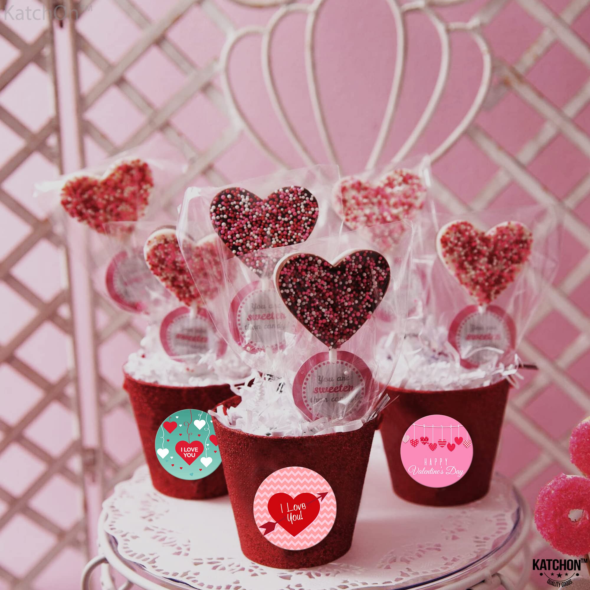 KatchOn 500 Pcs Cute Valentine's Day Stickers for Kids - 1.5 Inch Heart Stickers Bulk Pack | I Love You Stickers for Valentine's Decorations, Classroom Rewards & Scrapbooking | Happy Valentine's Day Party Supplies