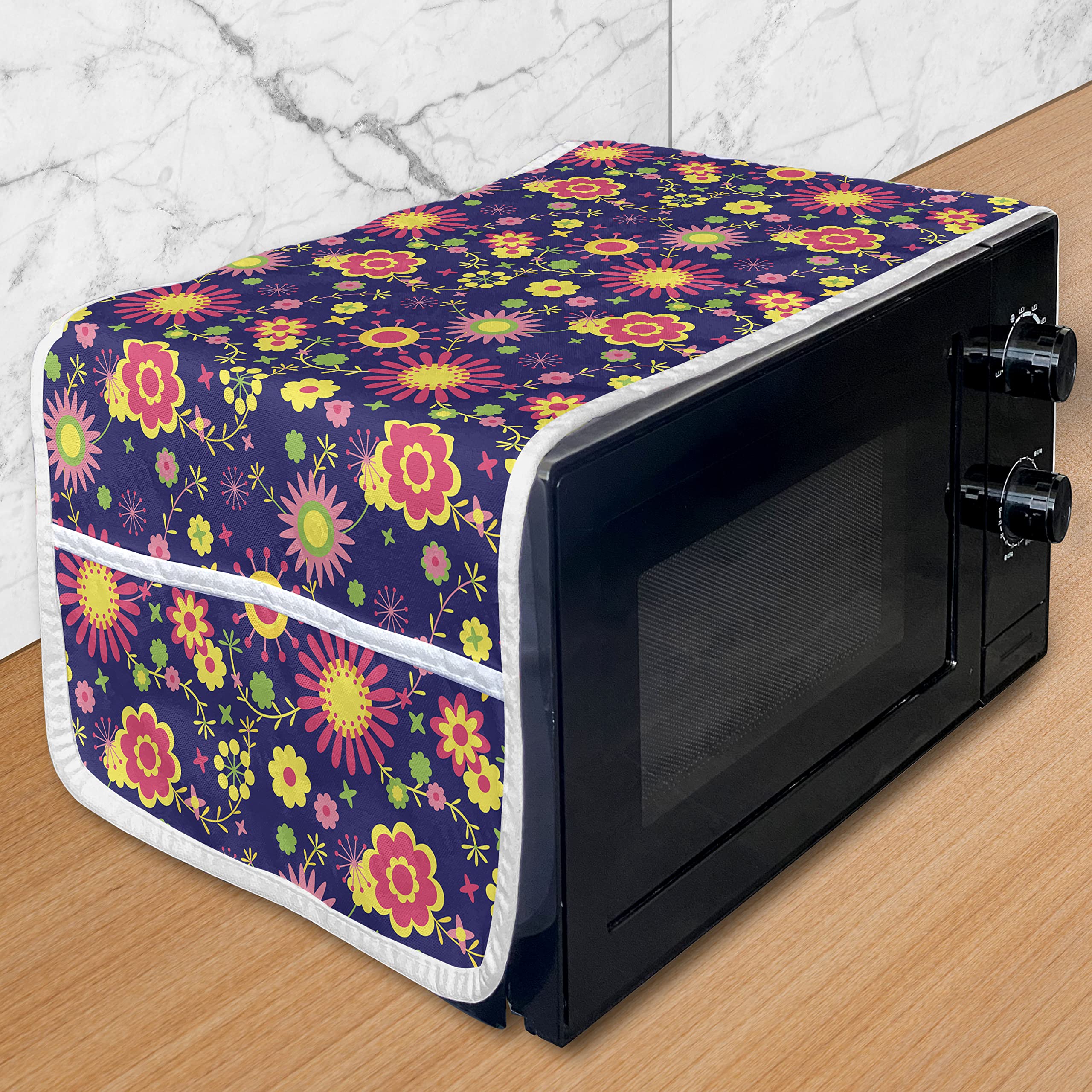 Ambesonne Floral Microwave Cover - Waterproof Kitchen Organizer with Pockets, 36