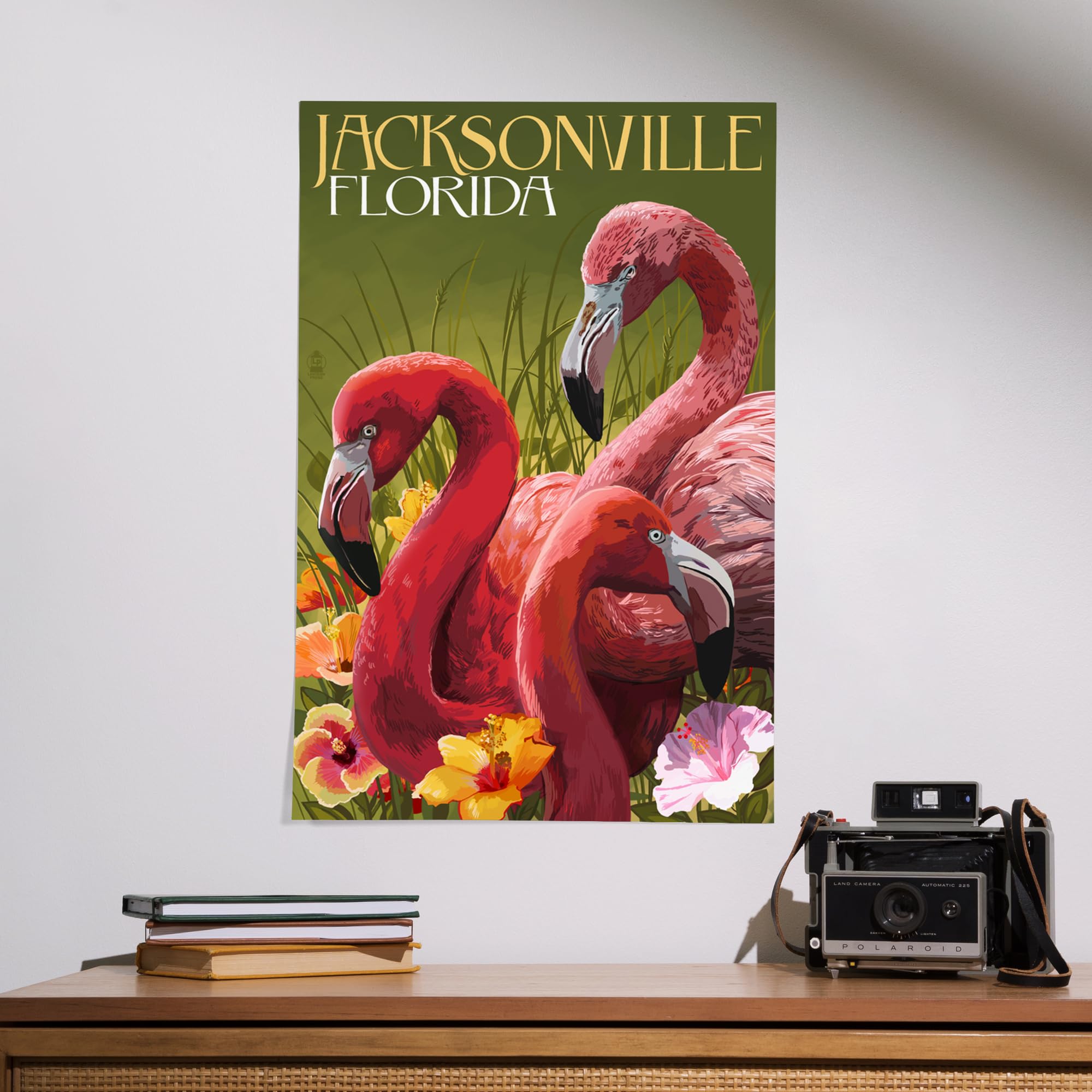 Lantern Press 16x24 Inch Giclee Art Print - Jacksonville Florida Flamingos Wall Decor - Perfect for Living Room, Bedroom & Office