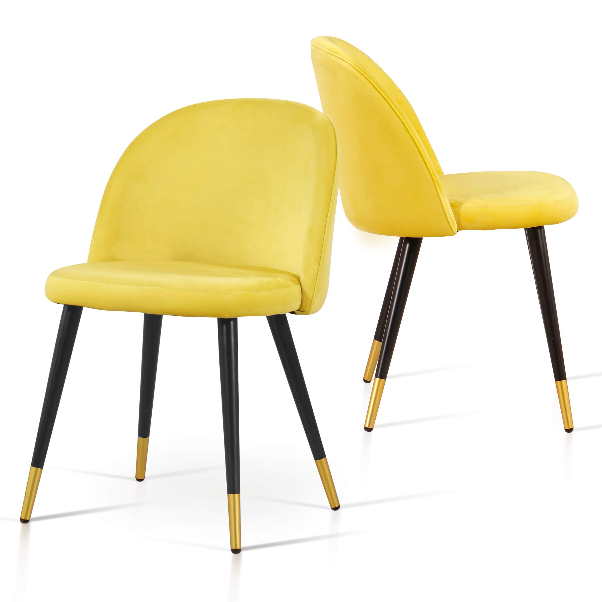 Ivinta Modern Dining Chairs Set of 2 - Upholstered Mid-Century Accent Chairs with Gold Metal Legs for Living Room & Dining Room - Comfortable Armless Side Chairs in Yellow - Perfect for Home Decor, Kitchen Breakfast Nook, and Small Space Furniture