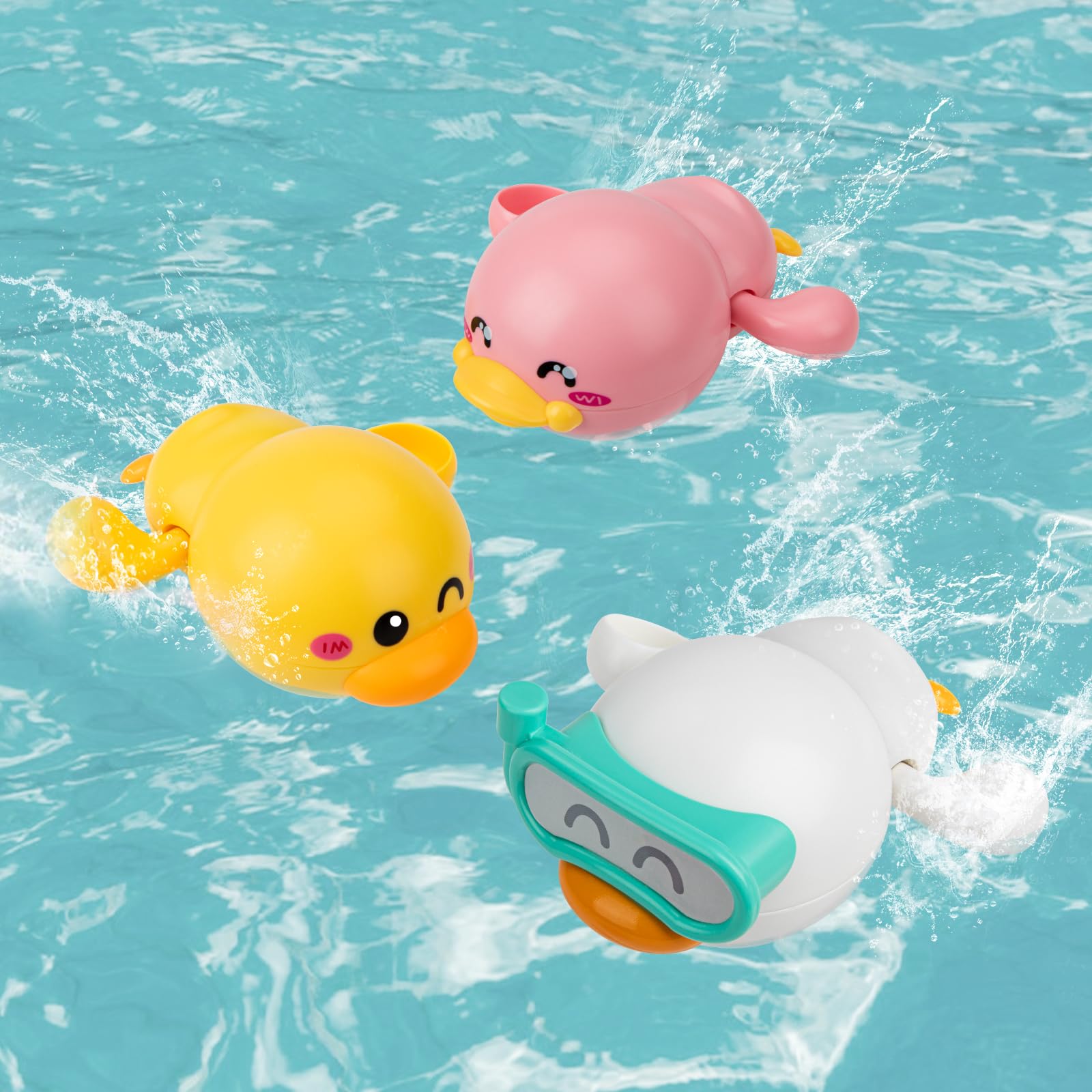 3 Pack Floating Duck Bath Toys for Toddlers 1-3 Years - Wind Up Swimming Pool Toys for Baby Boys & Girls - Fun Bathtub & Water Play Gifts for 1 Year Old Kids - Perfect for Bath Time, Pool Parties & Sensory Play