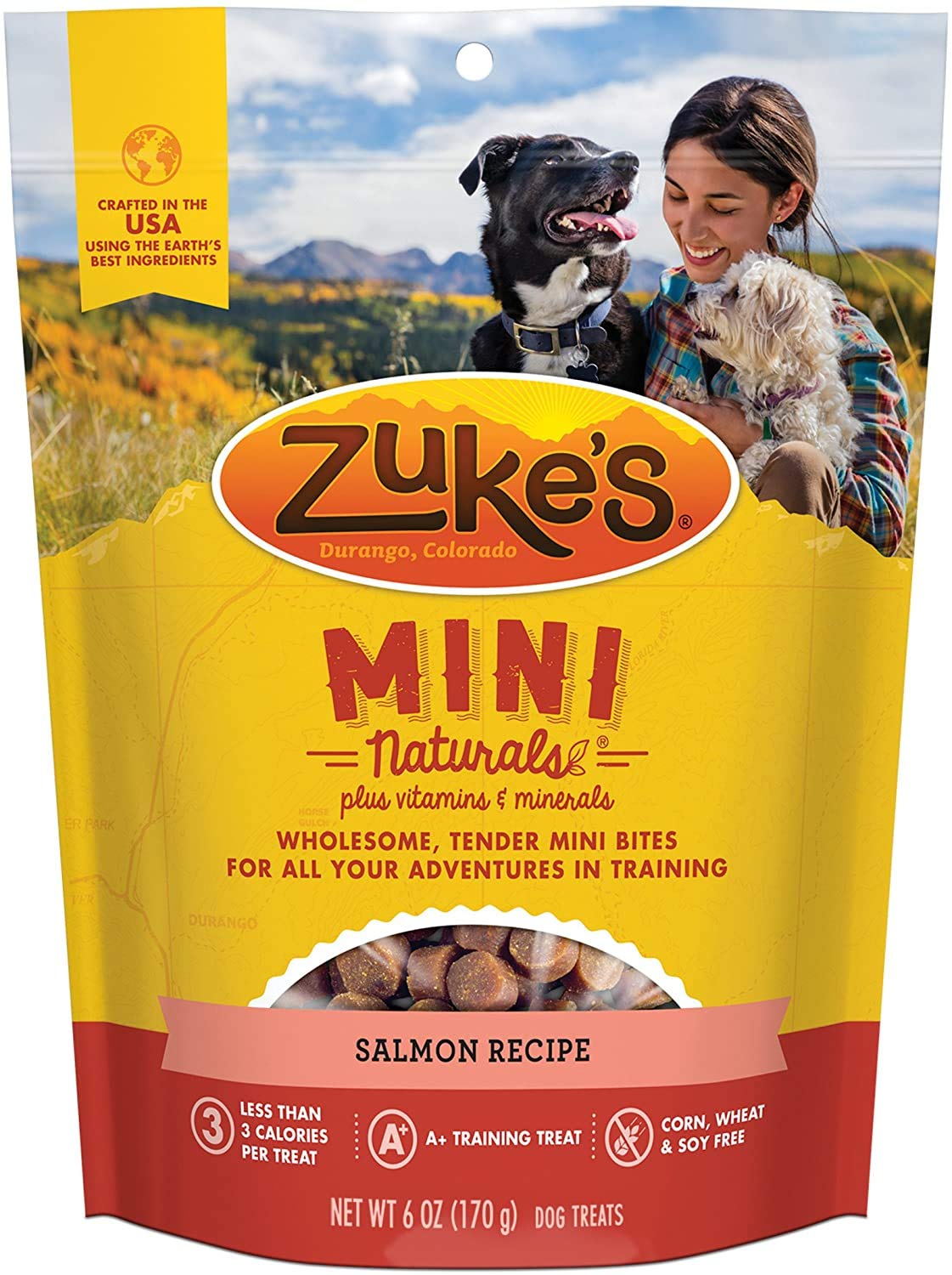 (3 Pack) Zuke Mini Naturals Dog Treats - 3 Flavor Variety (Chicken, Peanut Butter, Salmon) - 6oz Each + 10ct Pet Wipes | Healthy Training Snacks for Small & Medium Dogs | Perfect for Outdoor Adventures, Obedience Training & Daily Rewards