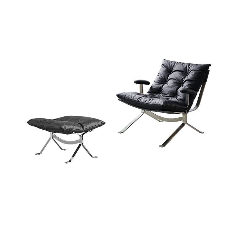 Midnight Black Stitch Tufted Reclining Accent Chair with Tufted Back & Removable Cushions - Modern Living Room Furniture with Ottoman (Optional) - Perfect for Home Theater, Reading Nook & Lounge Areas