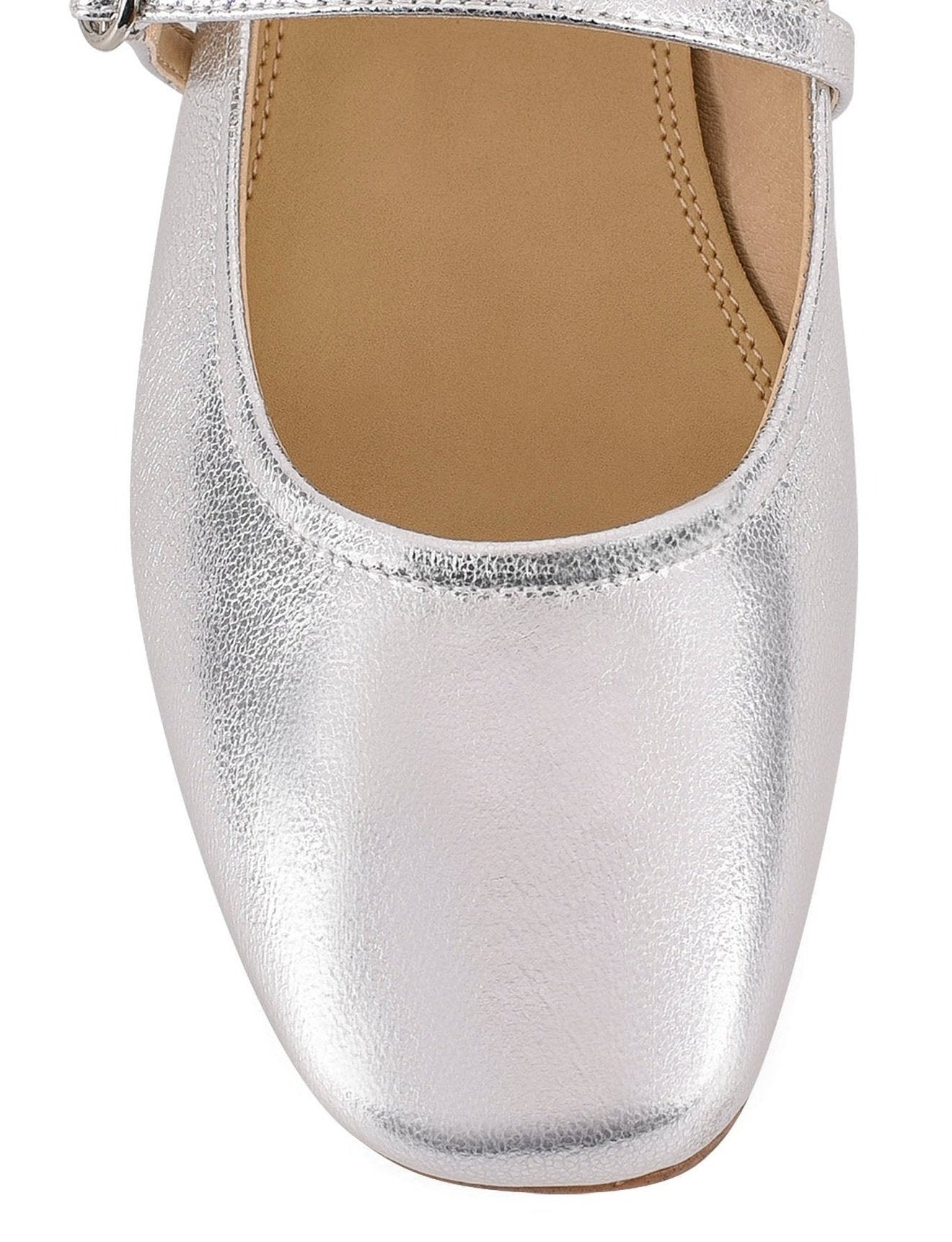 Rey Mary Jane Ballet Flats - Women's Silver Metallic Leather Shoes for Work, Party & Casual Wear | Comfortable & Stylish Dress Pumps