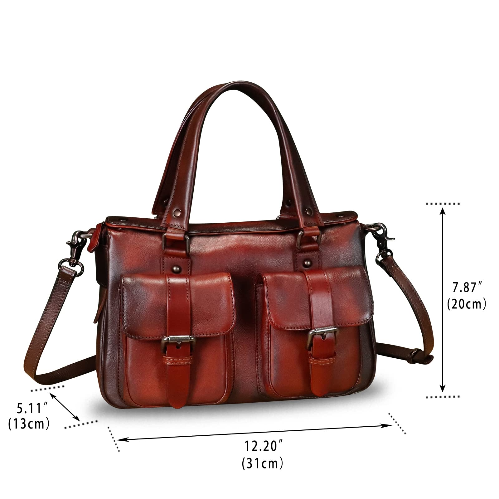 Genuine Leather Satchel Purse for Women - Retro Cowhide Handmade Top Handle Shoulder Bag - Designer Crossbody Purse - Perfect for Work, Travel & Everyday Use