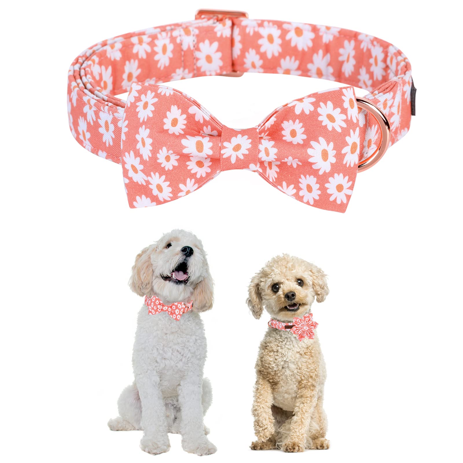 Stylish Pink Daisy Bow Tie Dog Collar with Adjustable Metal Buckle for Small, Medium & Large Dogs - Perfect for Summer Outings & Special Occasions