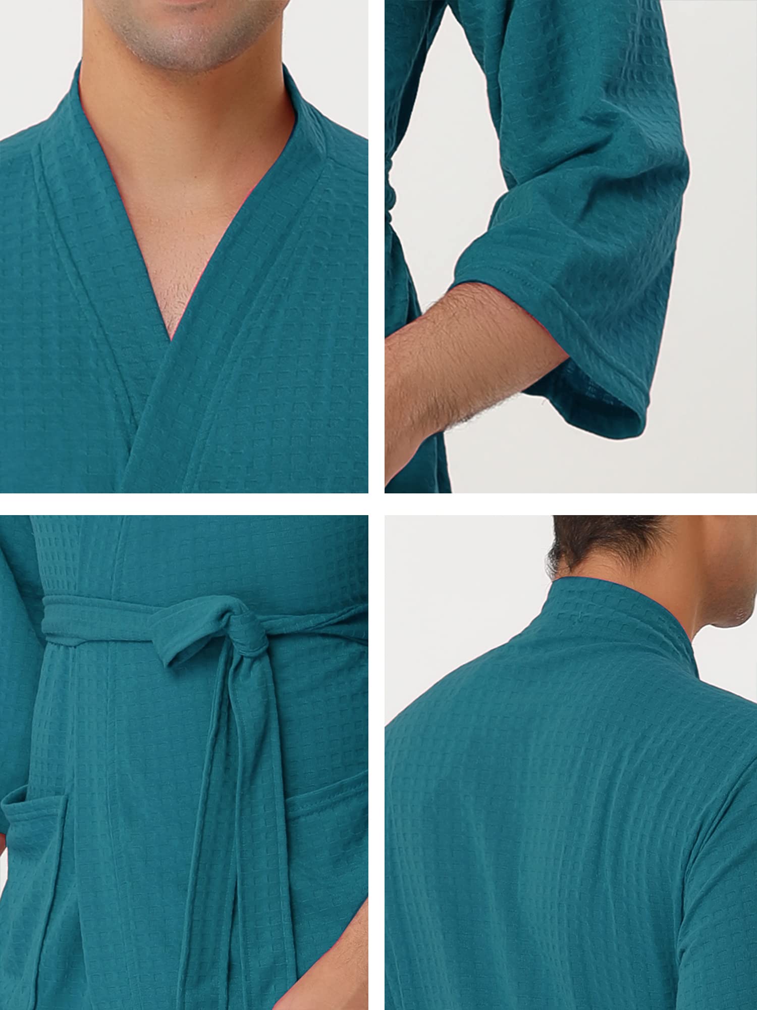 Lars Amadeus Men's Waffle Bathrobe - Soft Cotton Kimono Robe with 3/4 Sleeves for Spa, Sleepwear & Lounge Wear - Perfect for Relaxation at Home or After Shower