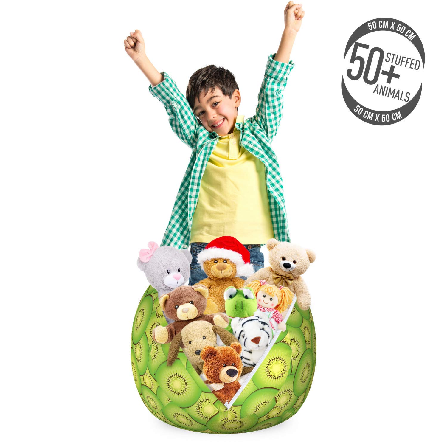 Ambesonne Kiwi Storage Toy Bag Chair - Washable Stuffed Animal Organizer with Exotic Fruit Slice Pattern, Small Size in Lime Green & Pastel Yellow | Kids Room Decor, Playroom Storage, Nursery Organization