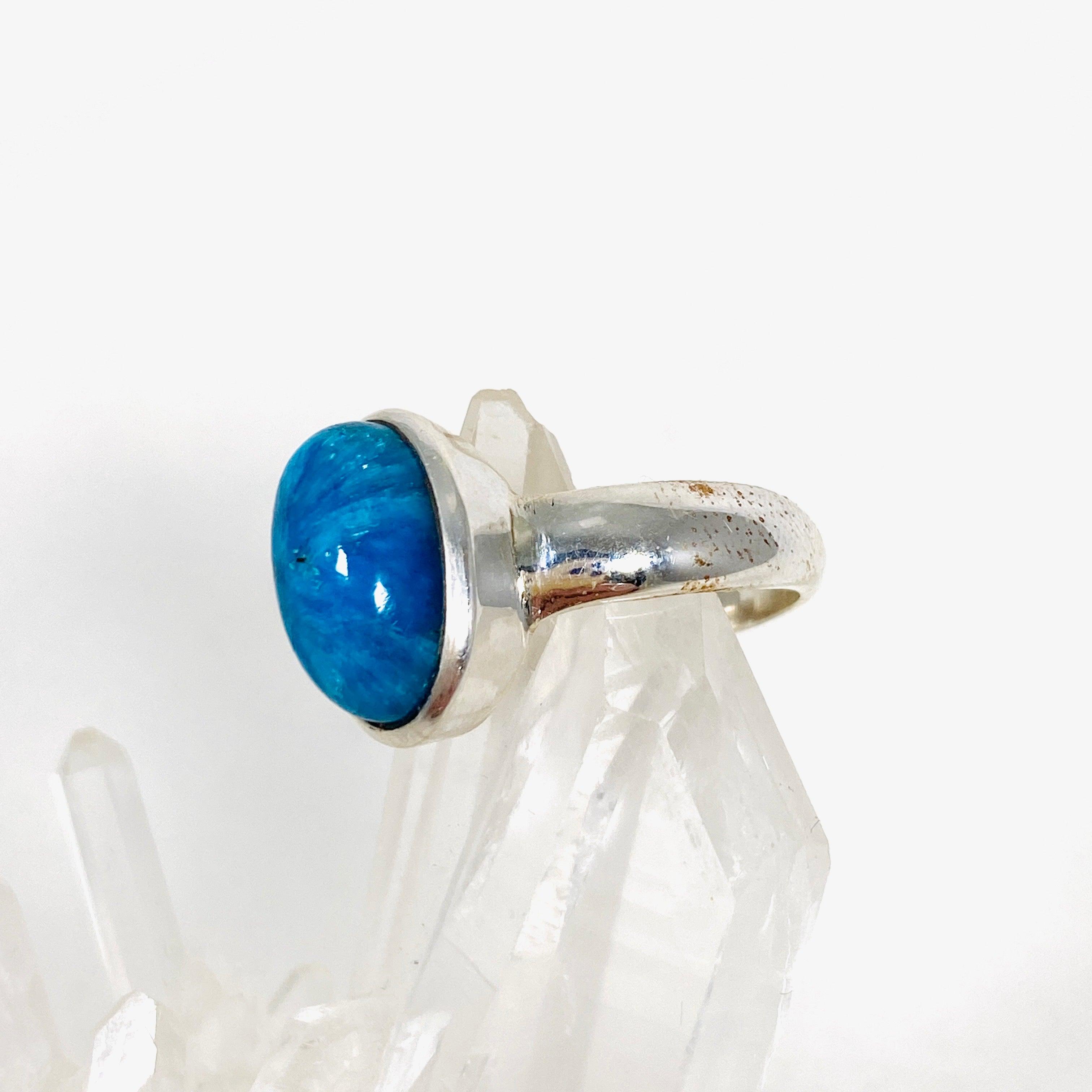 Natural Cavansite Oval Ring - Size 9 Blue Crystal Jewelry for Women - Perfect for Spiritual Healing, Meditation & Boho Fashion Accessories