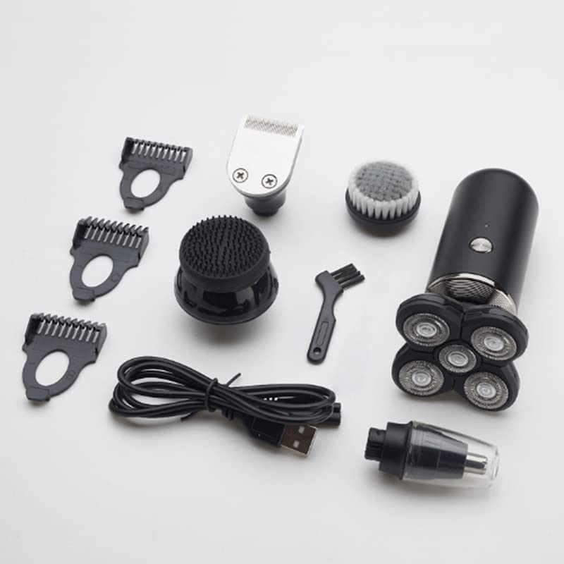 5-in-1 Electric Head Shaver for Bald Men - Rechargeable Rotary Beard Trimmer & Facial Hair Grooming Kit with Washable Design - Perfect for Travel, Home Use and Professional Barbershop Grooming
