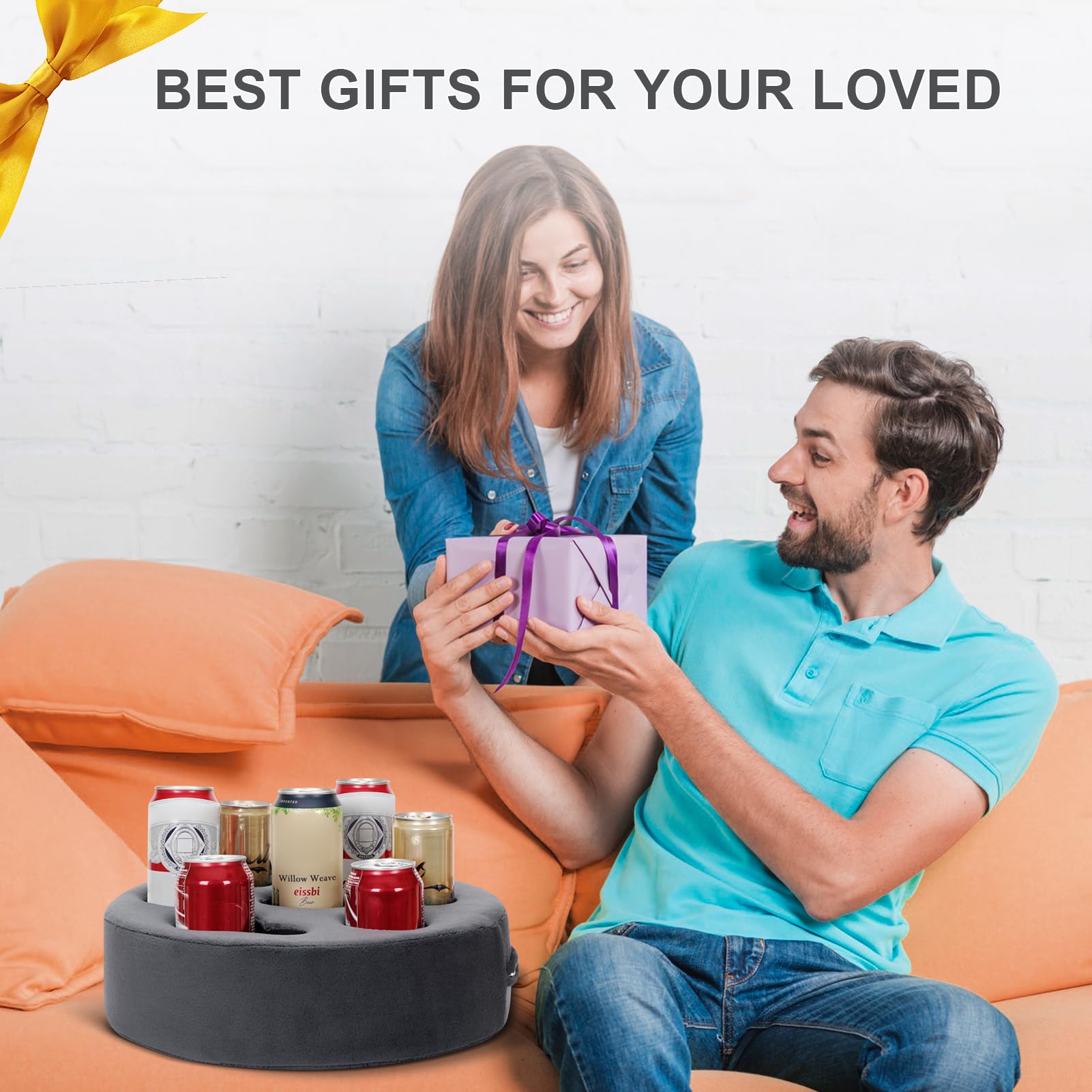 7-in-1 Multi-Functional Couch Cup Holder Pillow - Drink Caddy for Sofa, Bed, Car, RV & Beach - Grey - Perfect for Movie Nights, Road Trips and Relaxing Outdoors