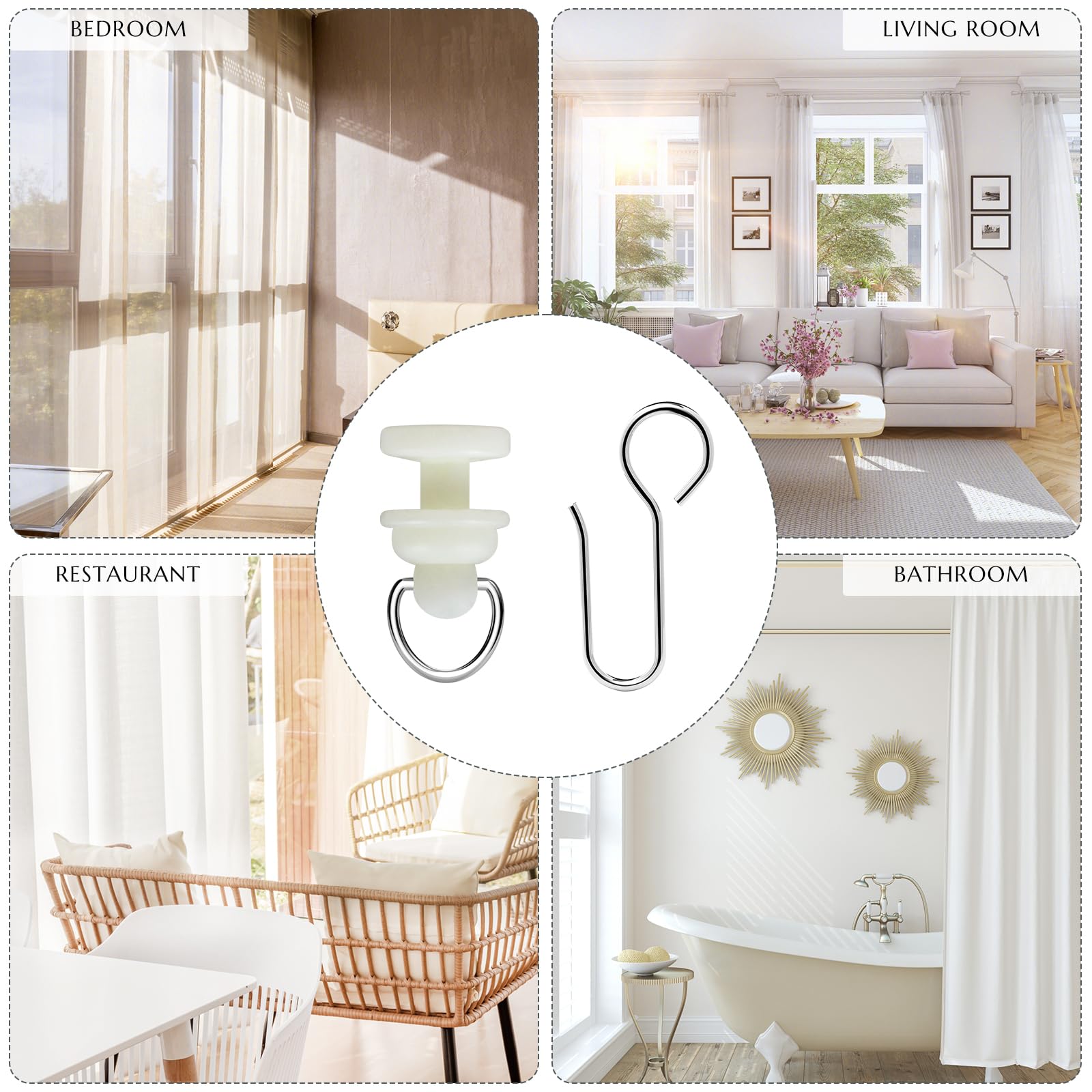 160 Pcs Shower Curtain Hooks & Gliders Set - 80 Pcs Hooks + 80 Pcs Gliders for Straight & Curved Shower Curtain Tracks - Bendable Track Rollers & Pulley System - Perfect for Bathroom, Shower, and Curtain Track Installation