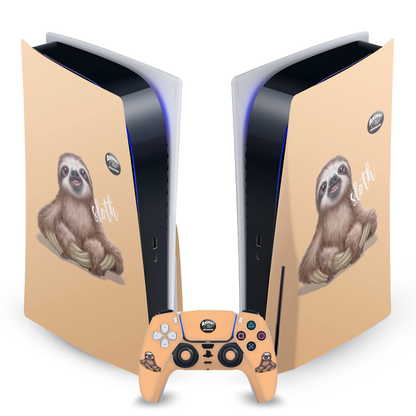 Head Case Designs Faultier Faces Vinyl Skin Decal Sticker Cover Compatible with Sony PlayStation 5 PS5 Disc Edition Console & DualSense Controller - Gaming Accessory for Customization & Protection