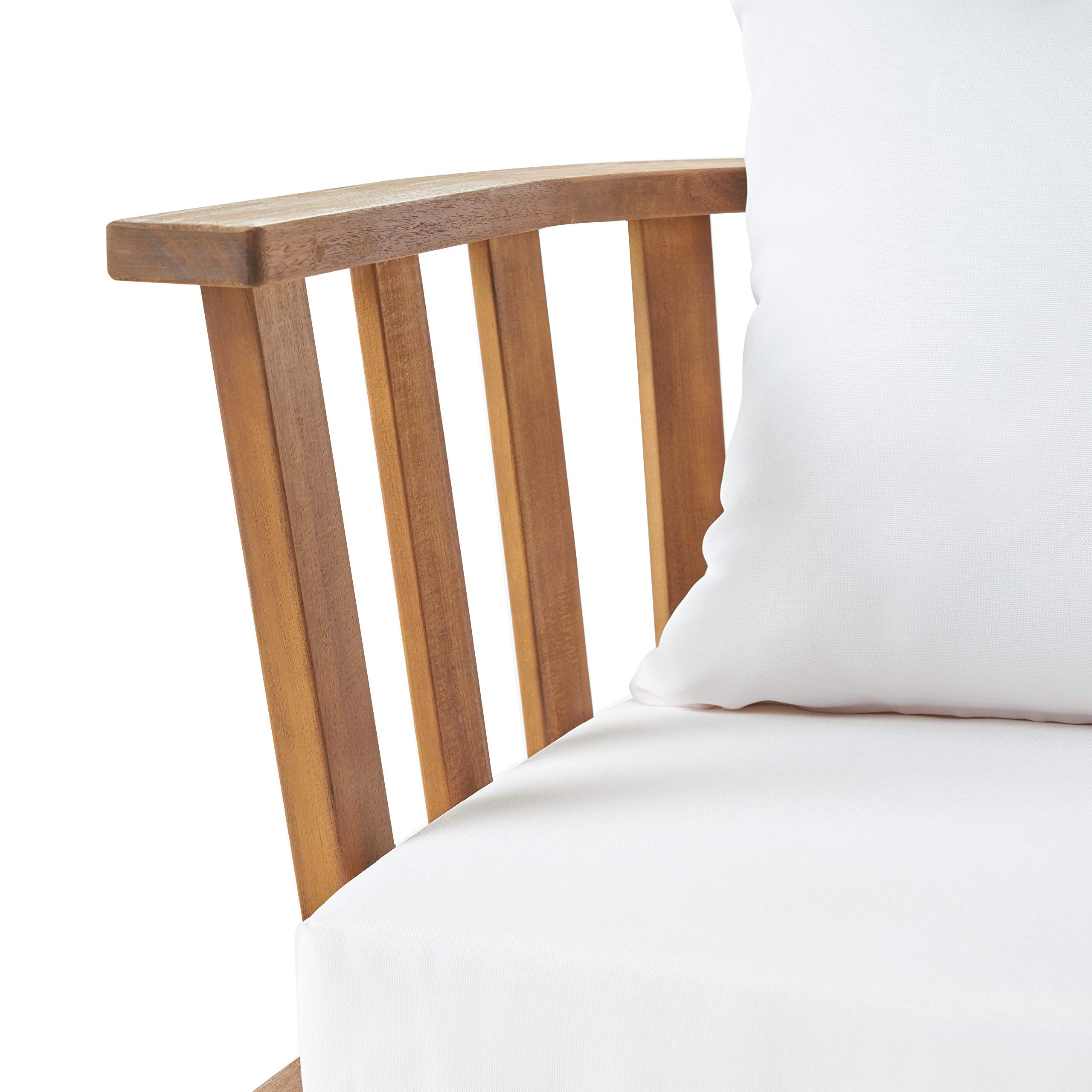 Christopher Knight Home Dean Outdoor Wooden Club Chair with Cushions - White & Teak Finish - Patio, Garden, Poolside, or Deck Lounge Chair for Relaxing Outdoors