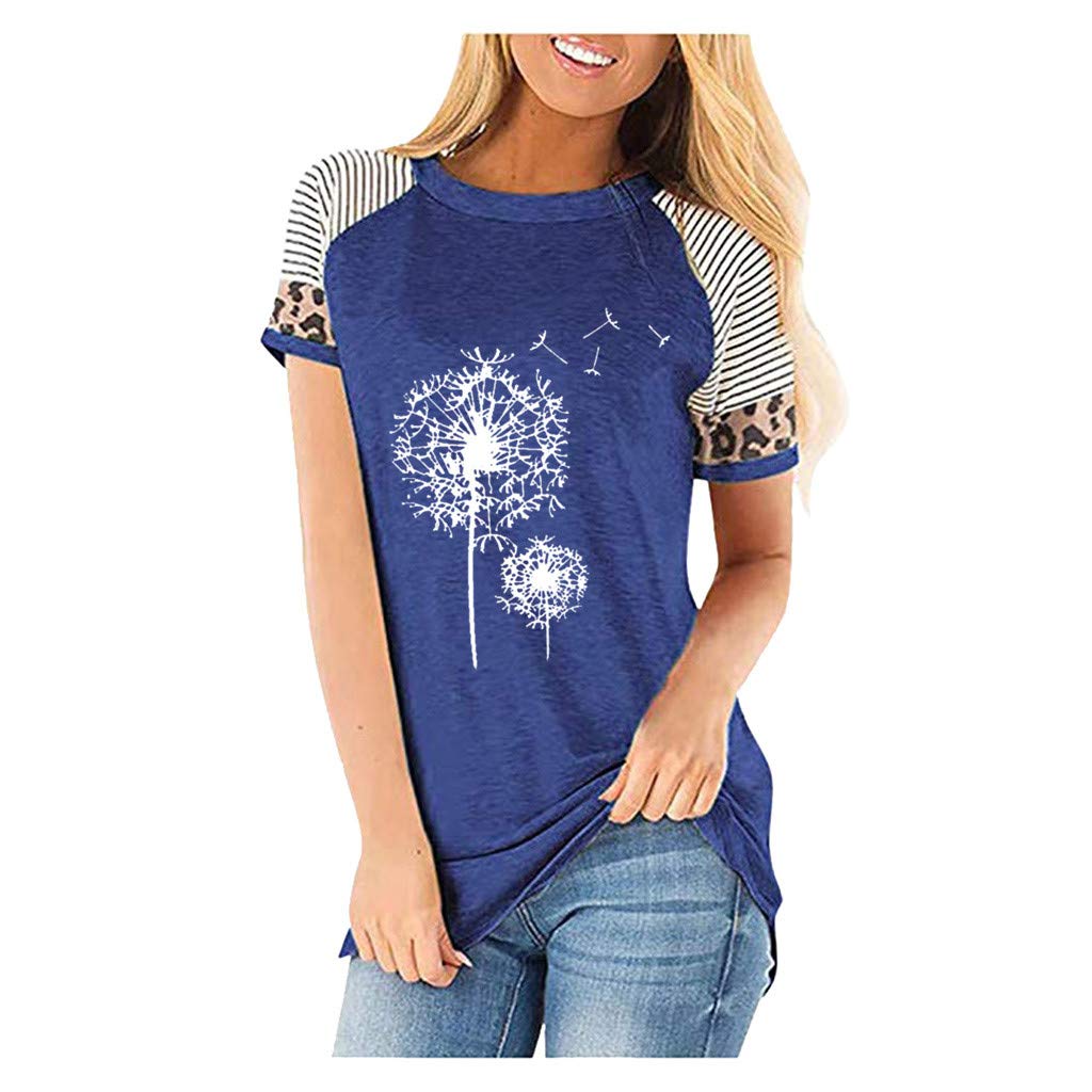 Lozeny Women's Floral Dandelion Graphic T-Shirt | Raglan Short Sleeve Summer Blouse | Patchwork Pullover Tunic Top | Casual Wear, Beach Outfits & Everyday Fashion