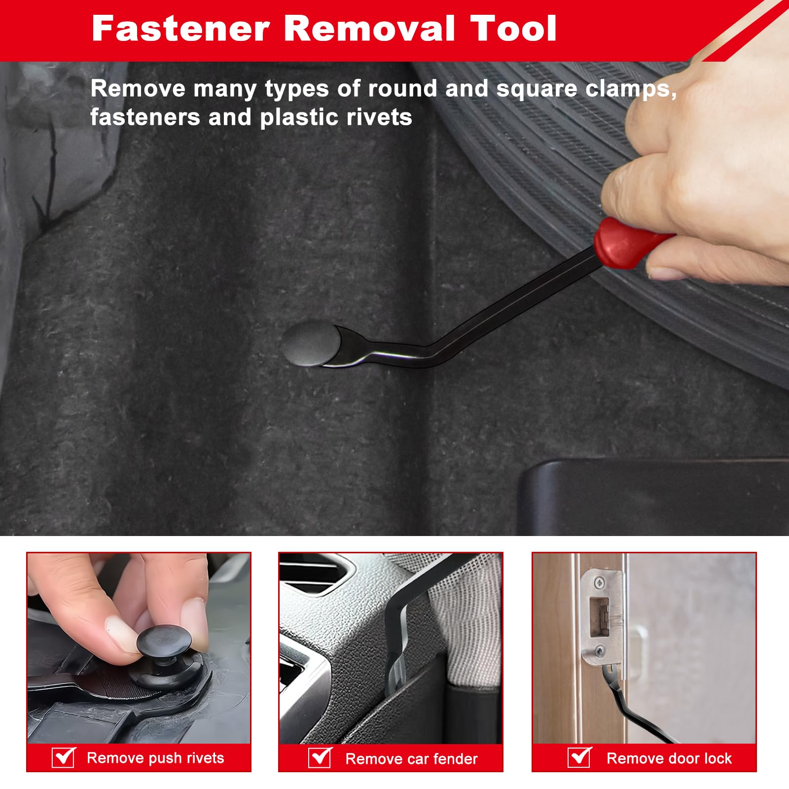 3 Pcs Clip Remover Tool Set - Auto Trim Fastener Removal Pliers & Pry Tools for Car Door Panel & Dashboard Repair | Professional Automotive Interior Clip Removal Kit for DIY Car Maintenance & Detailing