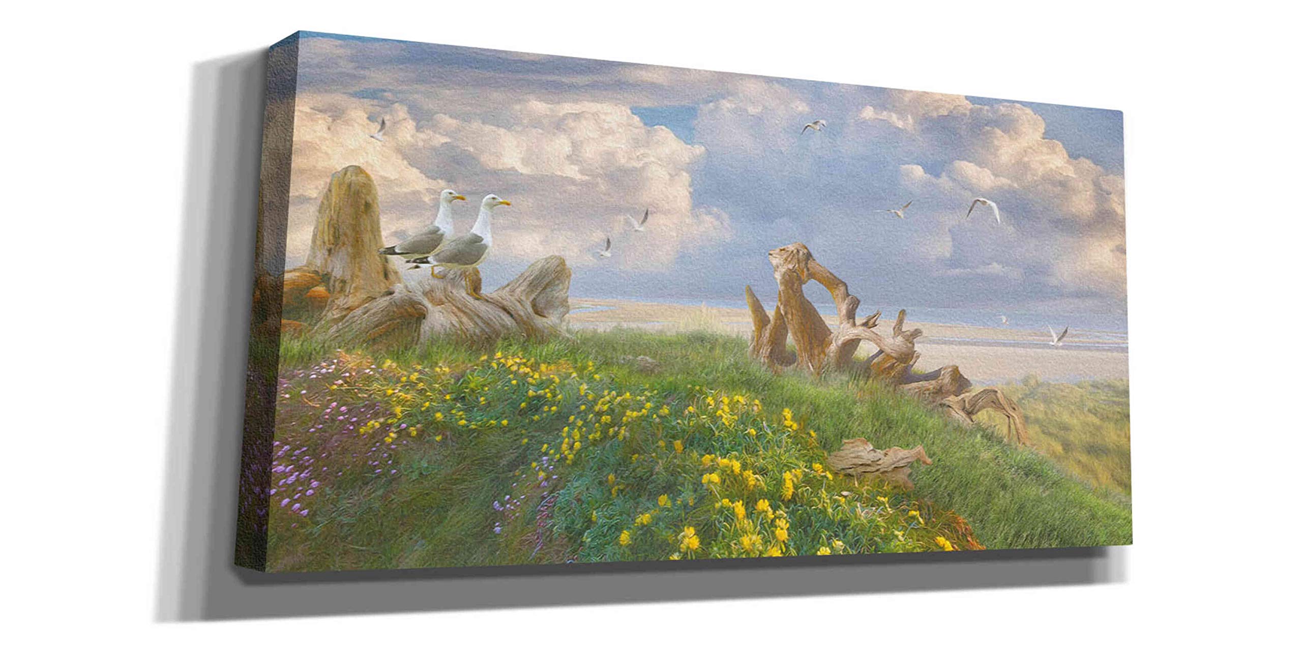 Steve Hunziker 'Beach Lookouts' Graffiti Canvas Wall Art - 60x30 Inches Large Modern Coastal Painting for Living Room, Bedroom & Office Decor