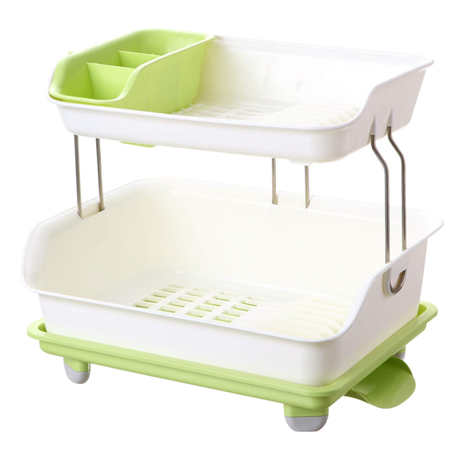 R&P 2-Tier Kitchen Tableware Storage Rack - Dish Drying Rack, Plate Holder & Cupboard Organizer with Water Drain - Green | Space-Saving Solution for Small Kitchens & Dish Organization
