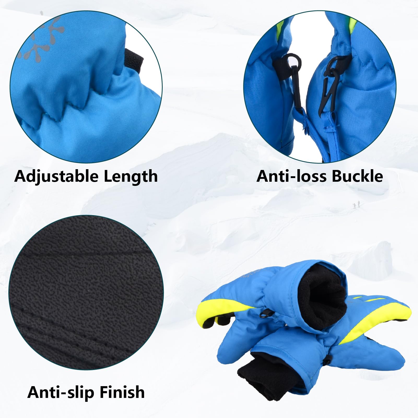 JEELAD Kids Winter Snow Gloves - Waterproof Ski & Snowboard Gloves for Boys & Girls - Warm Cold Weather Gloves for Outdoor Activities, Skiing, Snowboarding & Snow Play